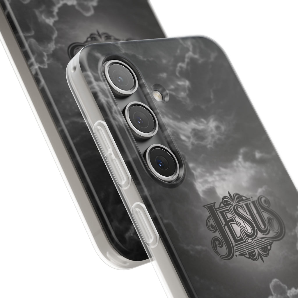 Jesus Cloud Phone Case — Faith-Inspired Flexi Case with 'Jesus' Script