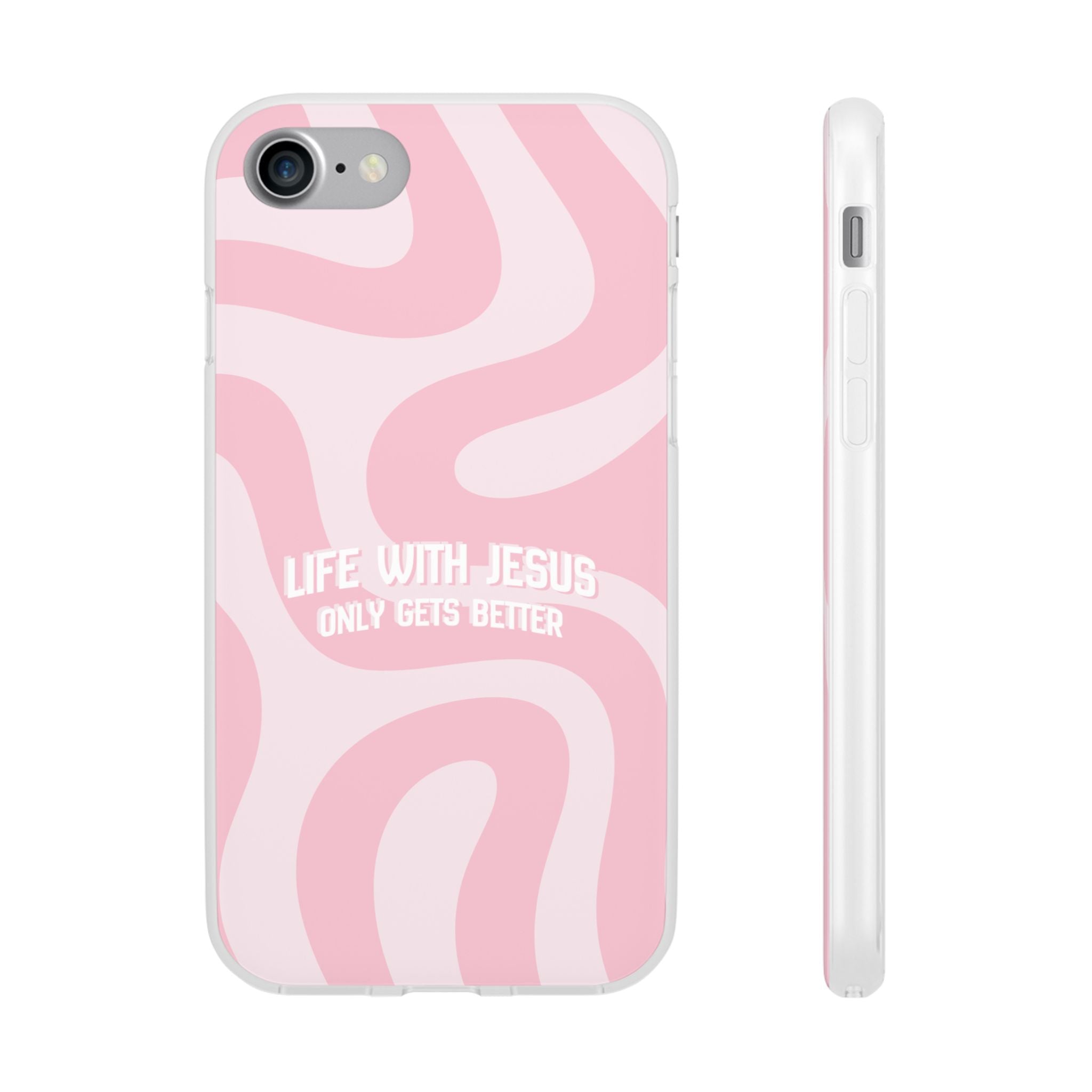 Pink Swirl Phone Case — "Life with Jesus Only Gets Better" Christian iPhone Cover
