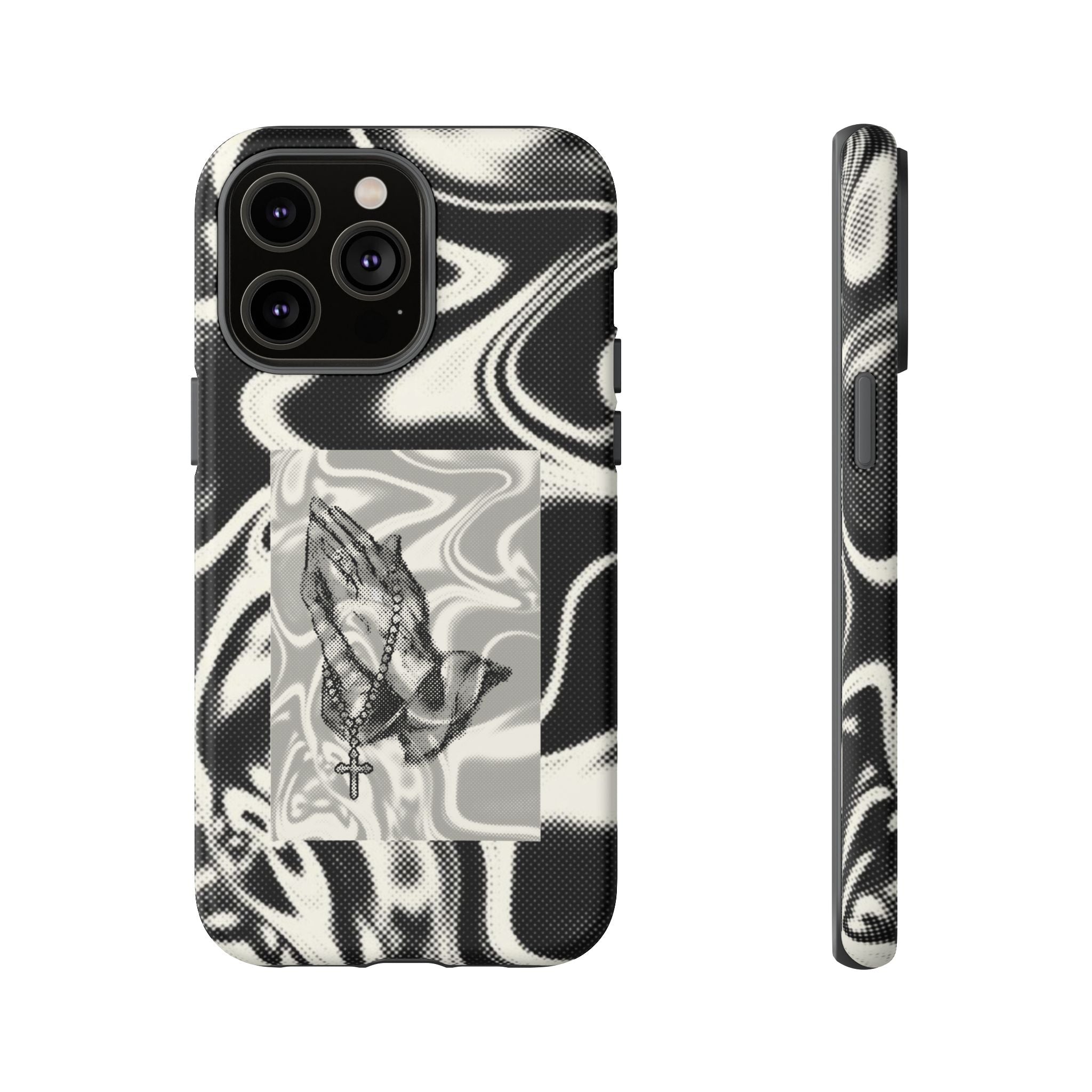Praying Hands Phone Case – Black White Marble Spiritual Design