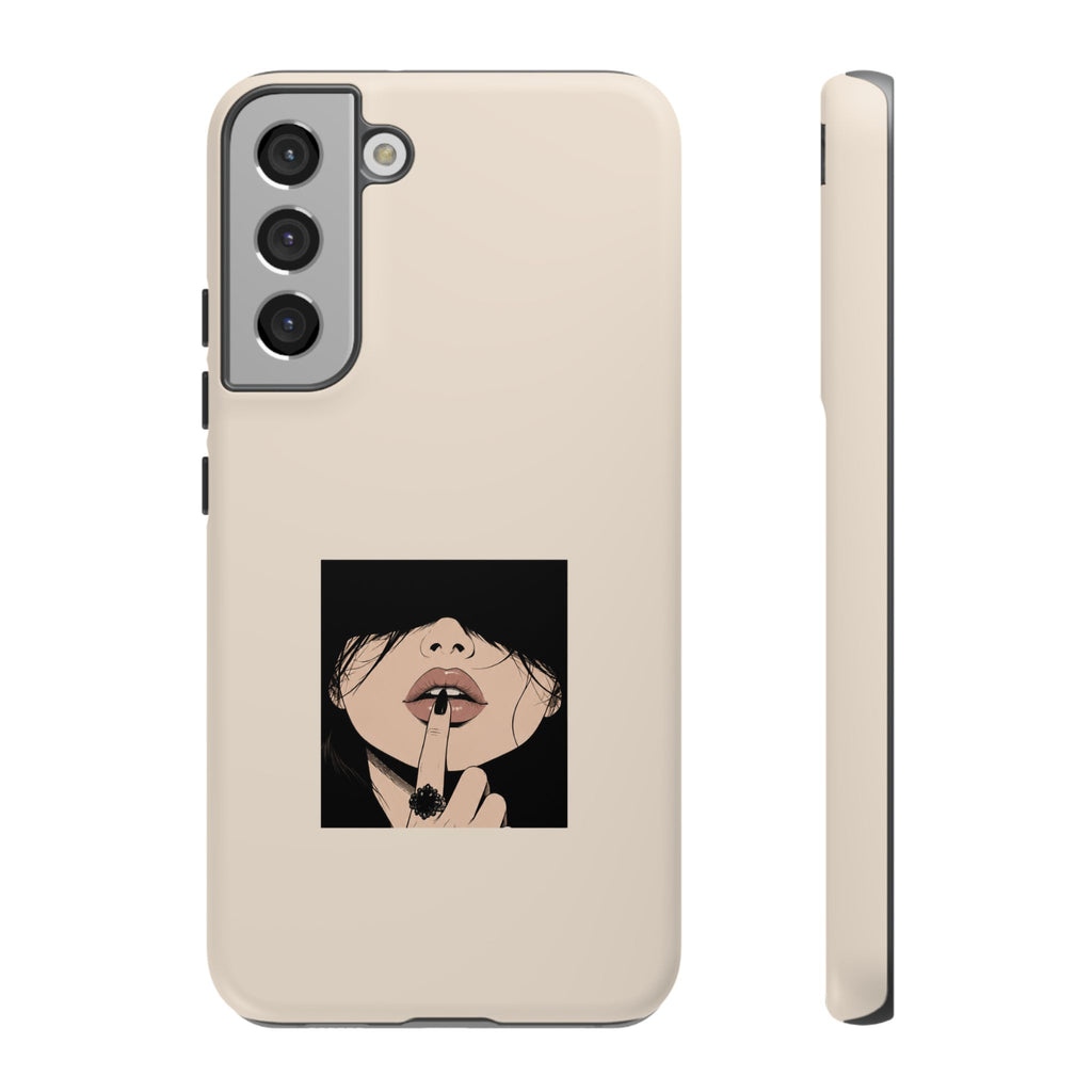 Minimal Anime Girl Shh Design, Edgy Aesthetic Protective Cover