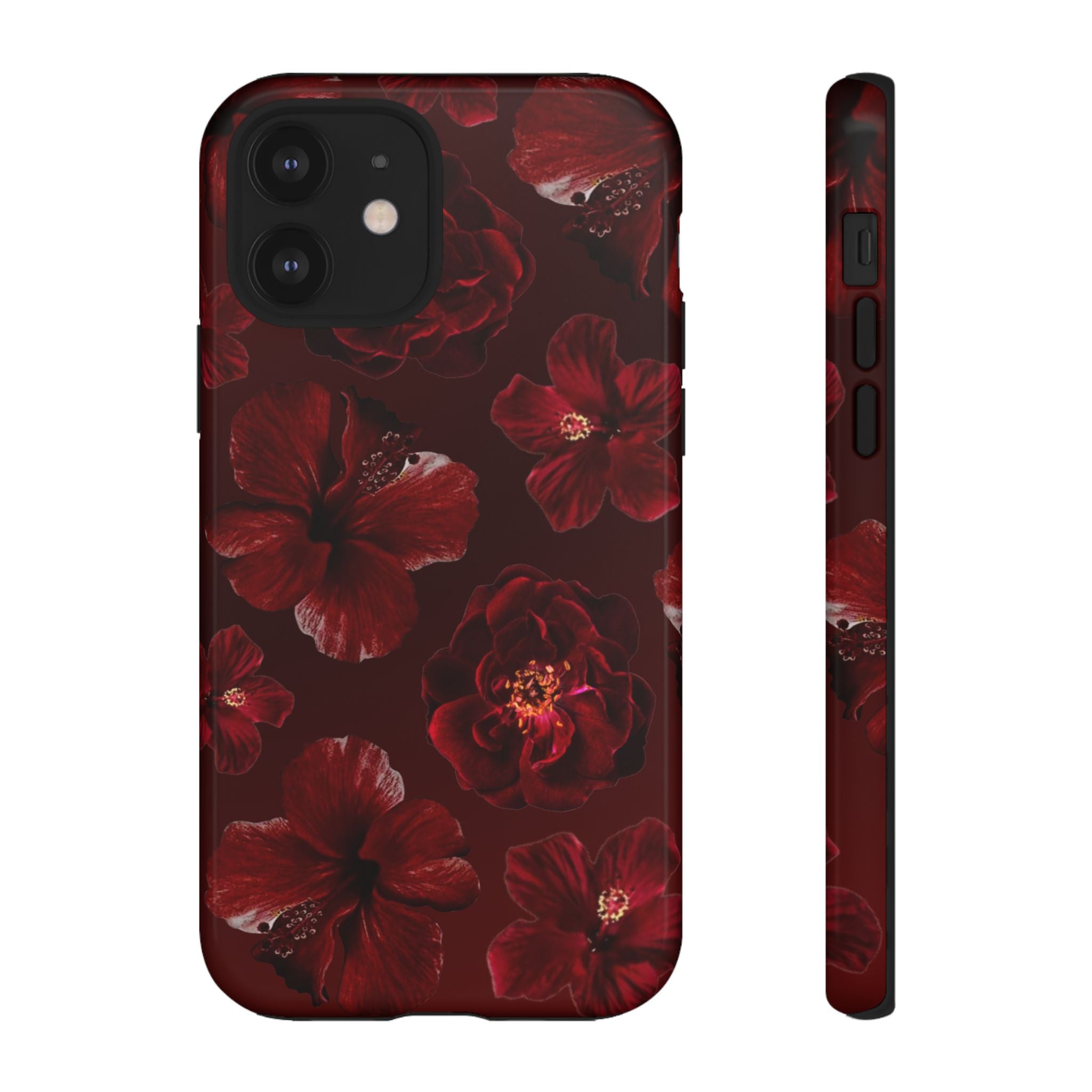 Dark Red Floral Phone Case – Protective Tough Case with Burgundy Roses