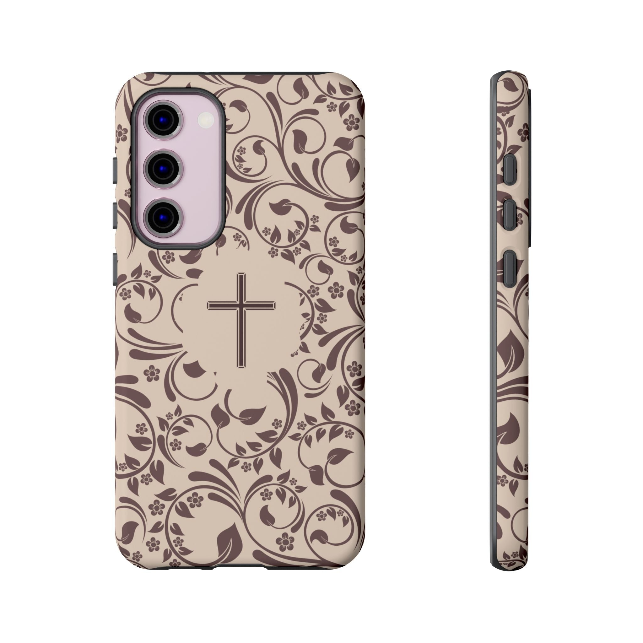 Christian Cross Floral Phone Case — Elegant Religious Protective Cover