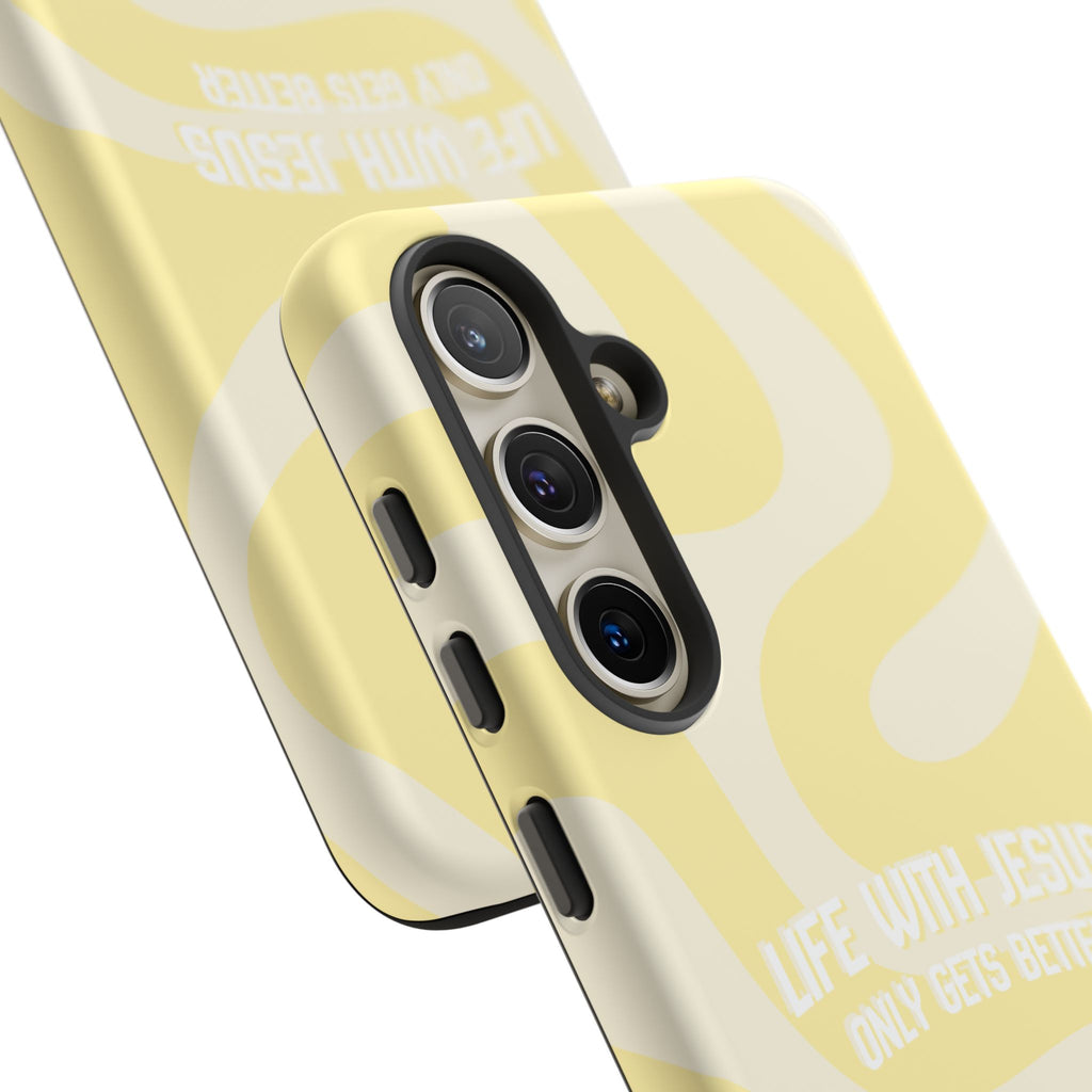 Yellow Swirl Phone Case - "Life With Jesus Only Gets Better" Christian iPhone Cover Tough Case