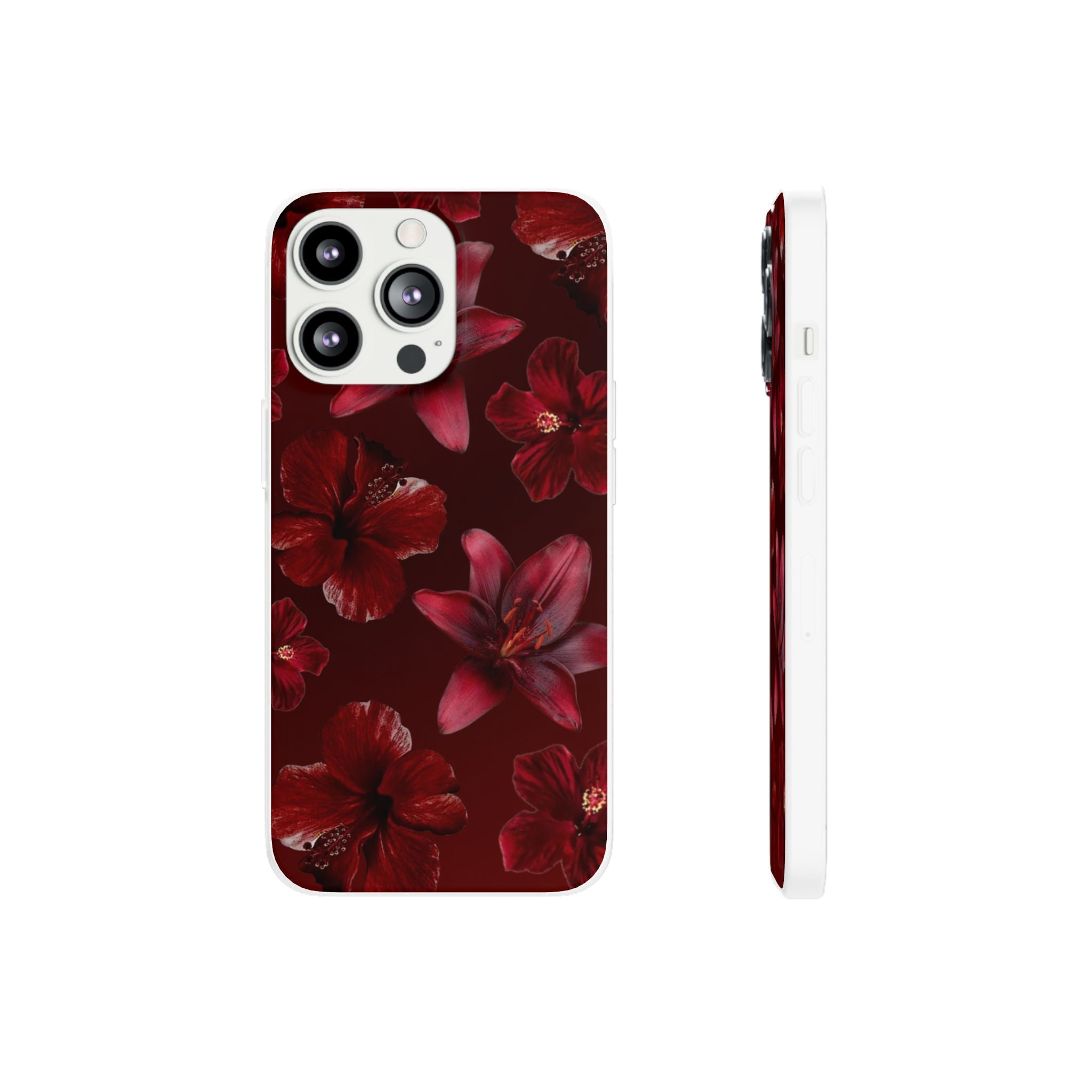 Red Floral Flexi Phone Case – Dark Burgundy Lily Pattern