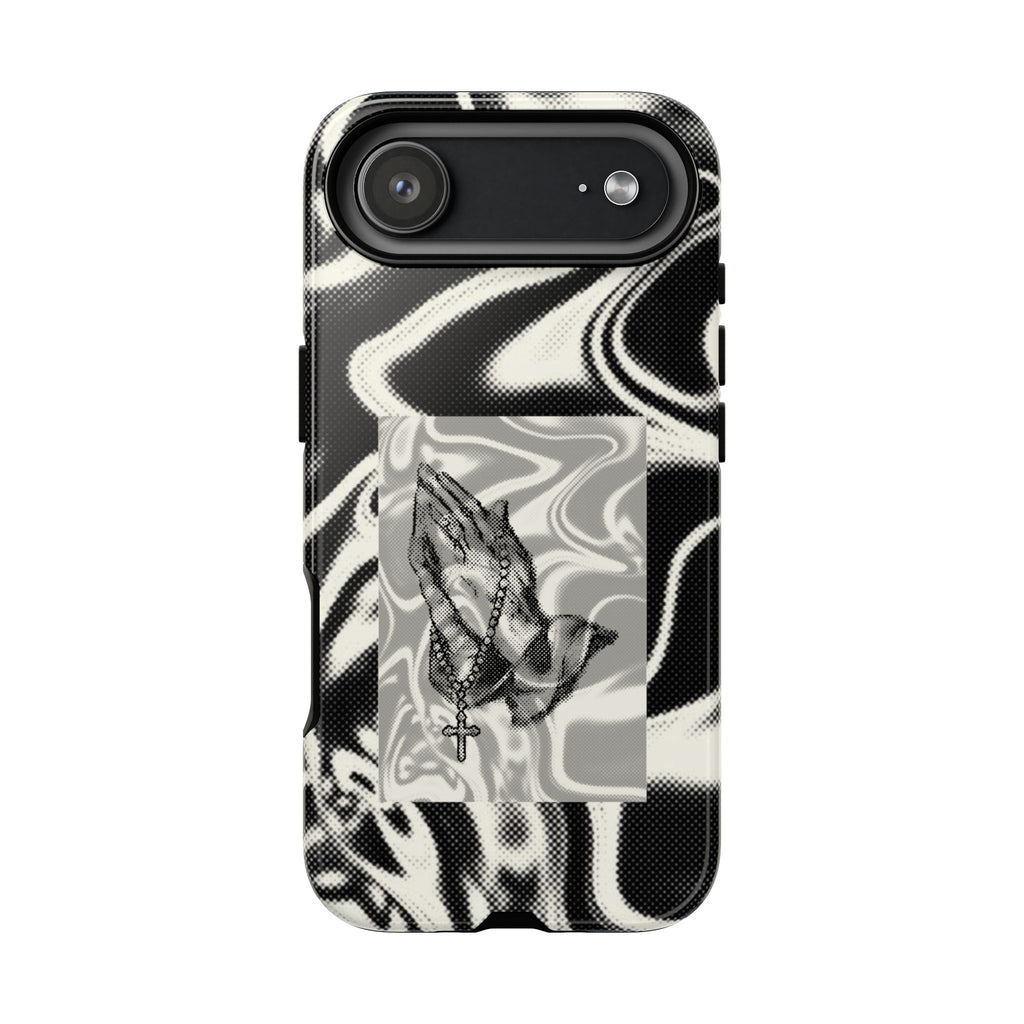 Praying Hands Phone Case – Black White Marble Spiritual Design