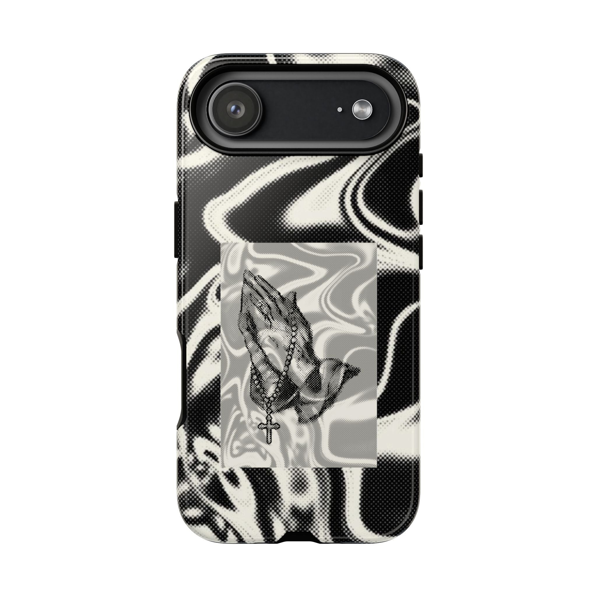 Praying Hands Phone Case – Black White Marble Spiritual Design