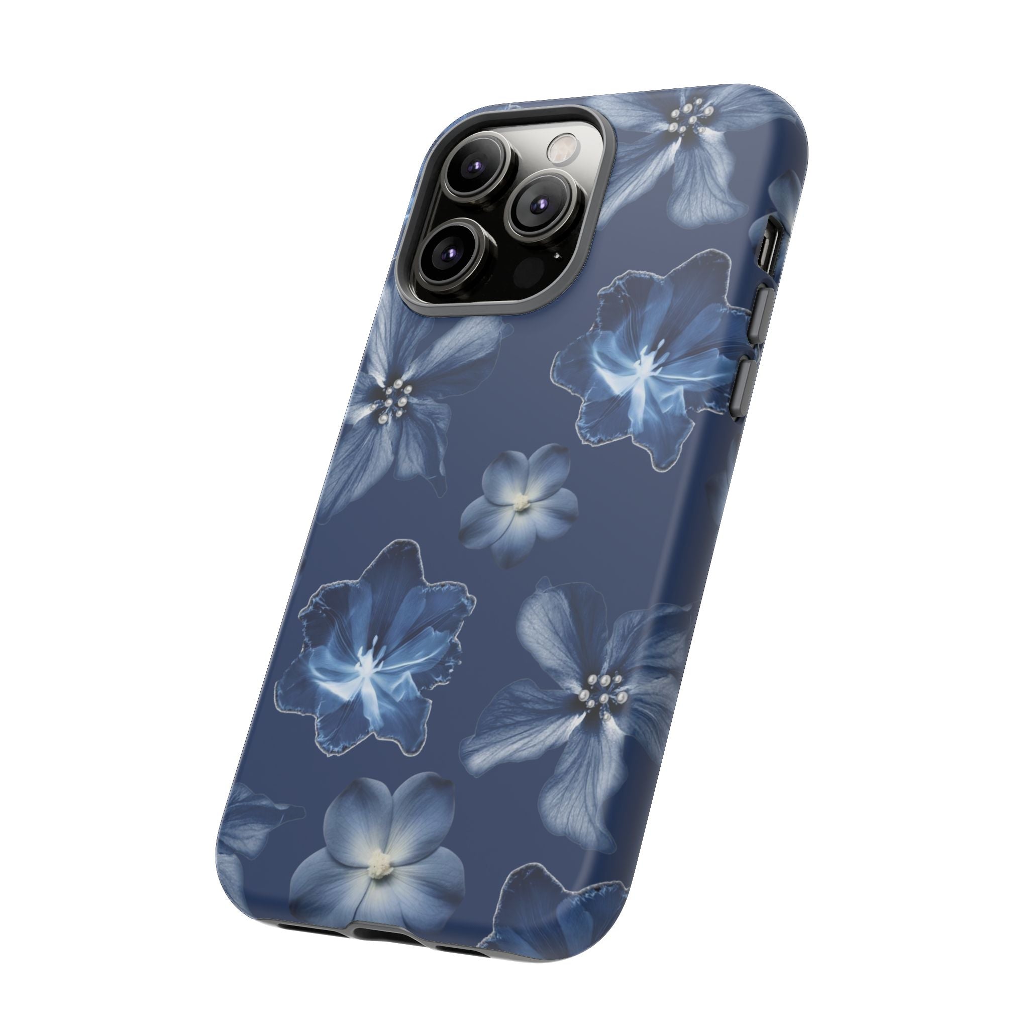 Navy Floral Tough Phone Case — Blue Bloom Protective Cover