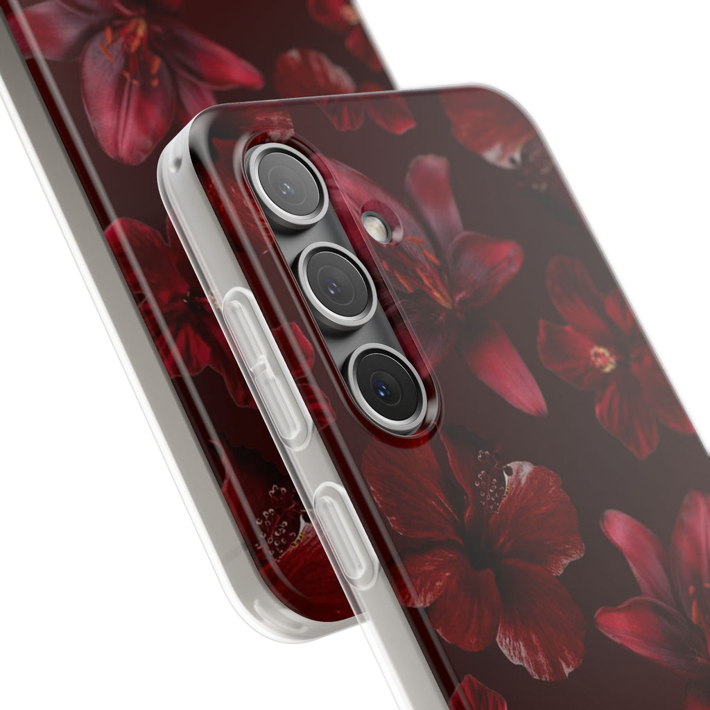 Red Floral Flexi Phone Case – Dark Burgundy Lily Pattern