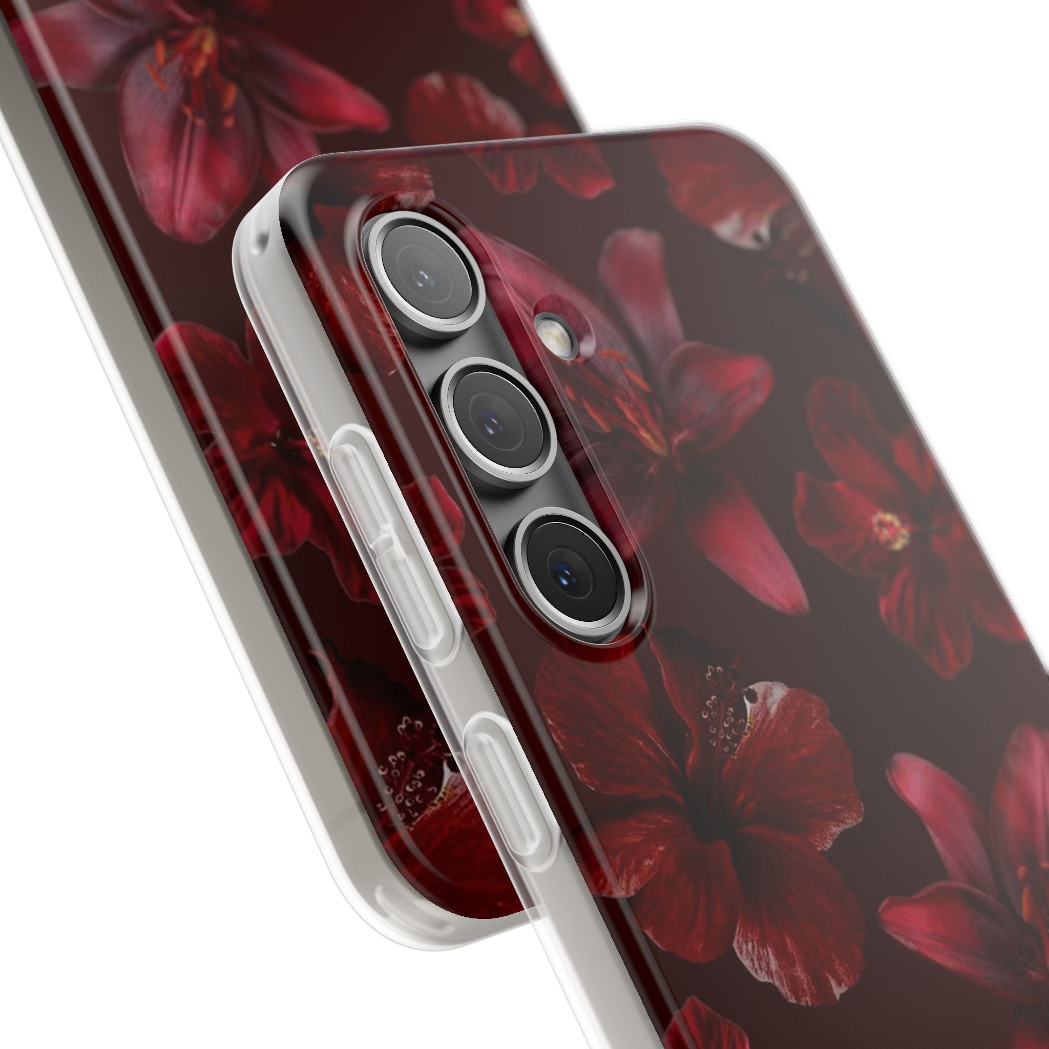 Red Floral Flexi Phone Case – Dark Burgundy Lily Pattern