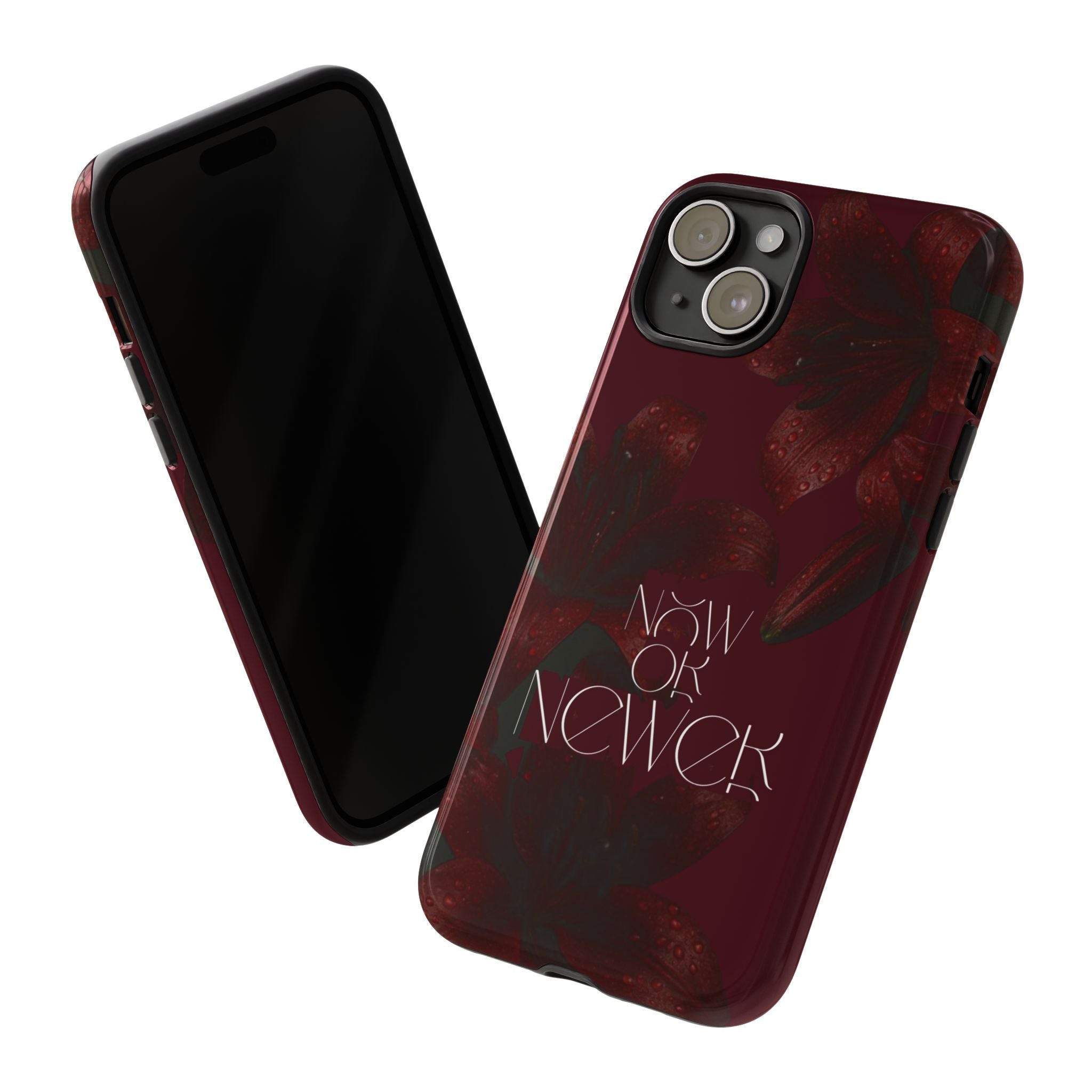 Tough Cases – Burgundy Floral “Now or Never” Protective Phone Case