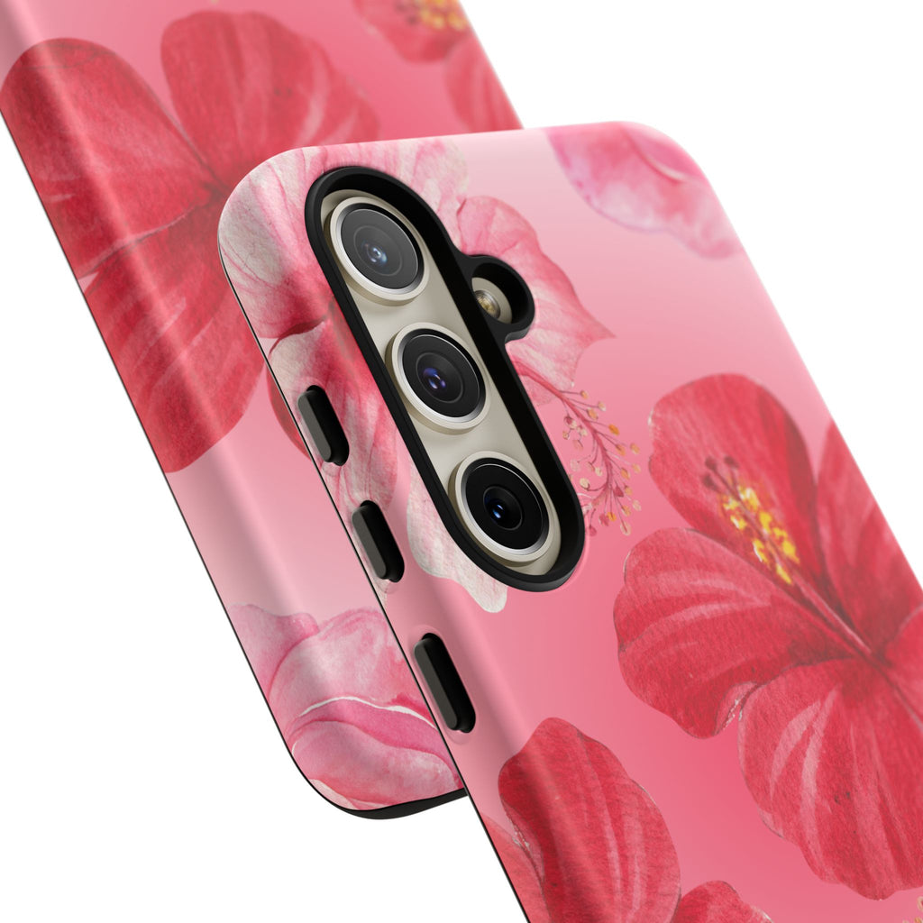 Hibiscus Pink Tough Phone Case — Floral Tropical Protective Cover