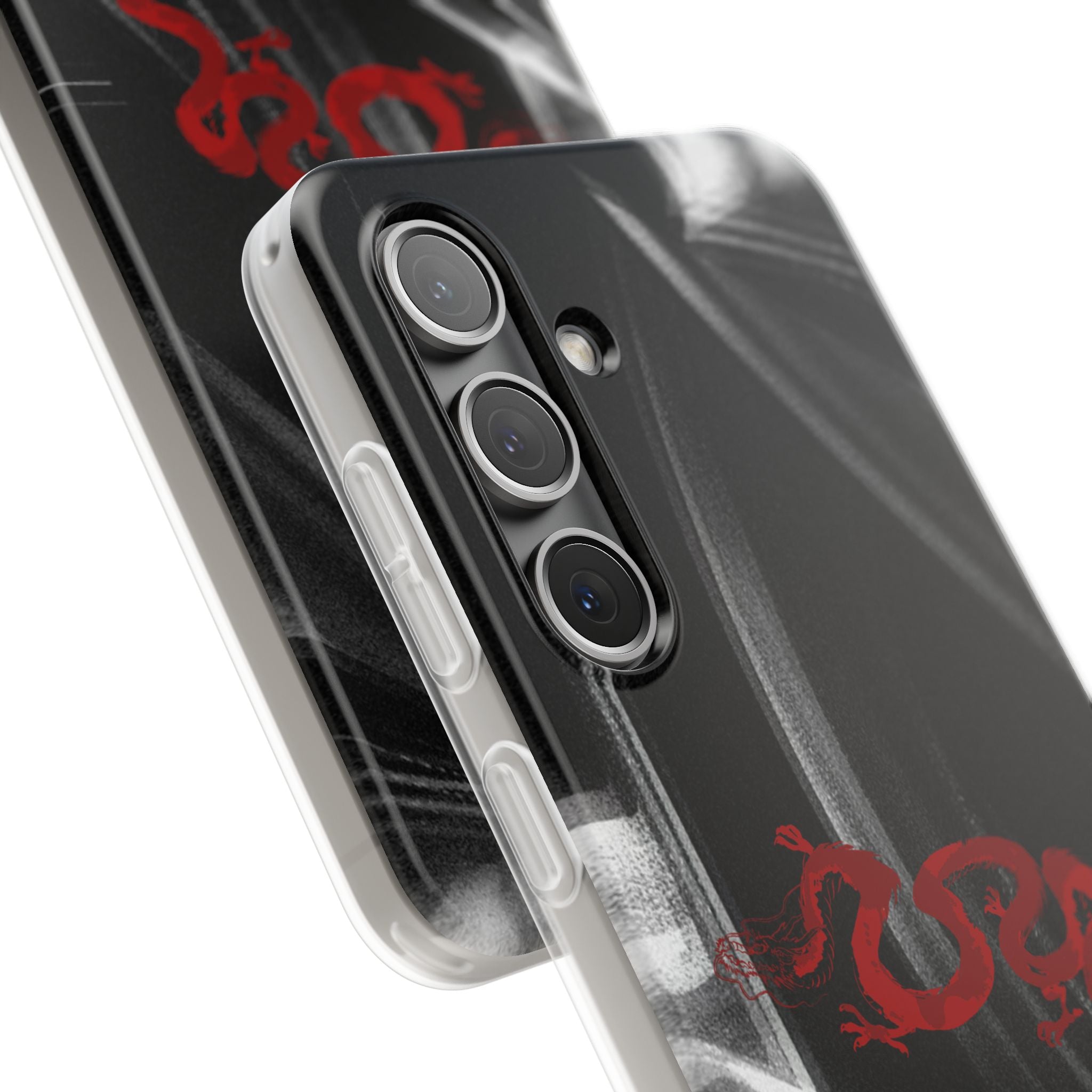 Flexi Phone Case — Black Smoke Background with Red Dragon
