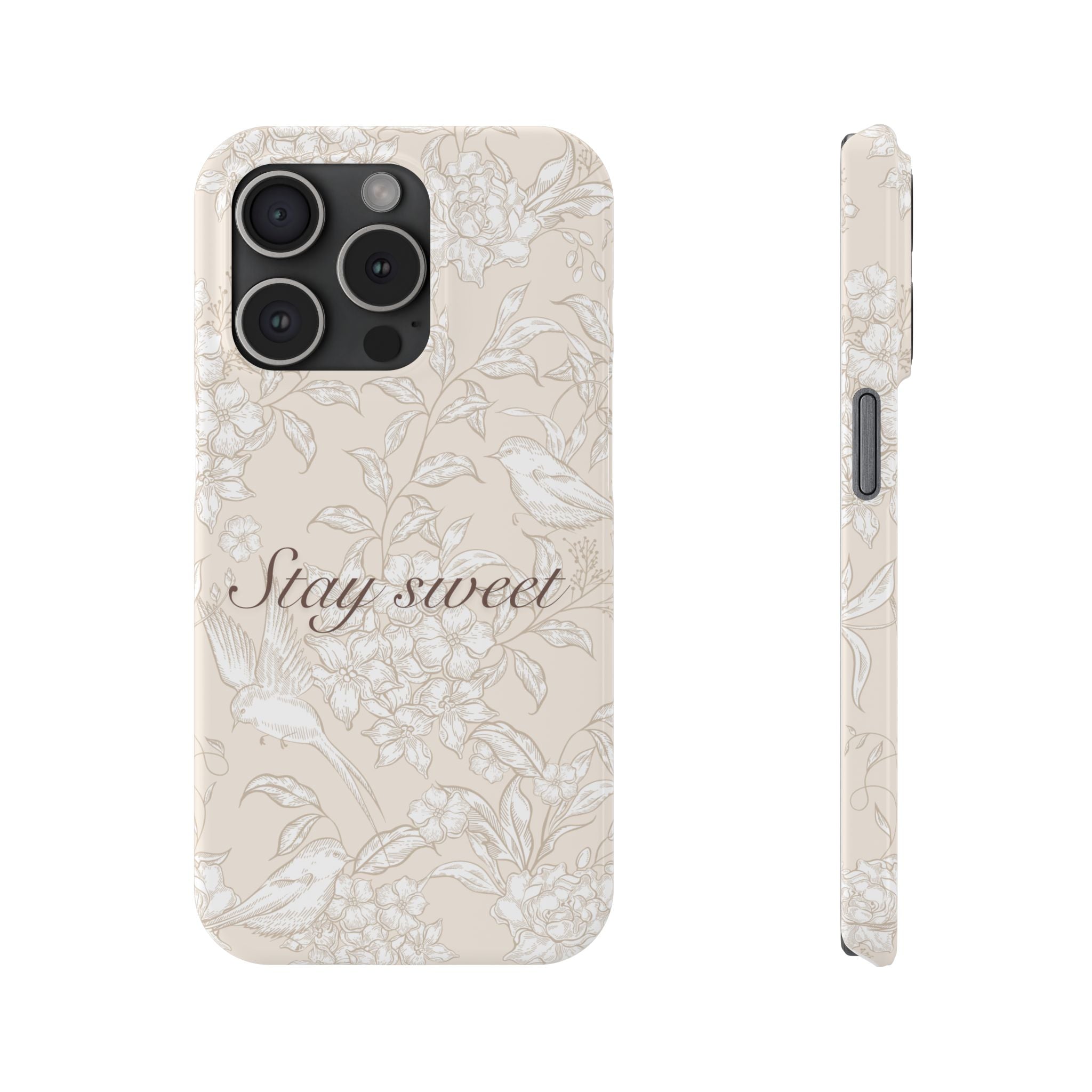 Stay Sweet Floral Slim Phone Case — Beige Bird & Blossom Protective Cover