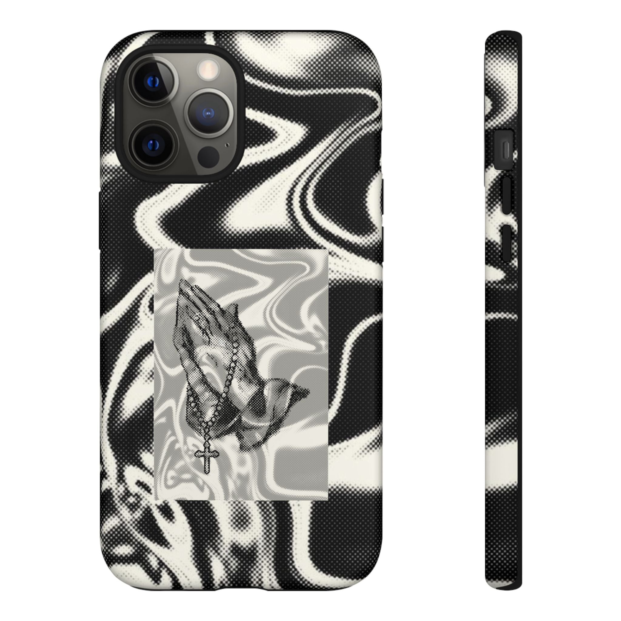 Praying Hands Phone Case – Black White Marble Spiritual Design