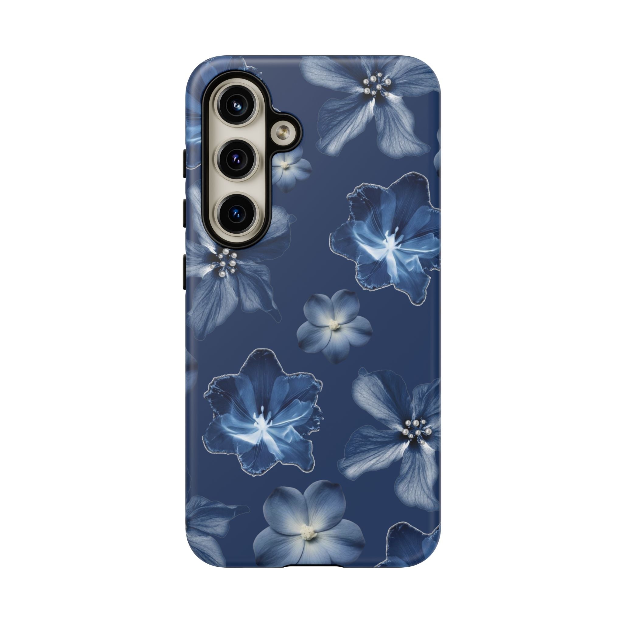 Navy Floral Tough Phone Case — Blue Bloom Protective Cover