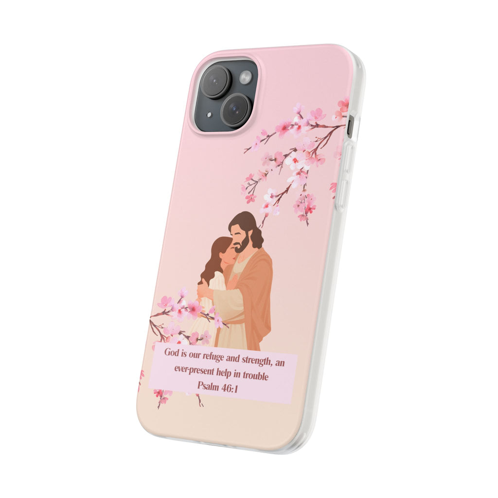 God Is Our Refuge – Psalm 46:1 Cherry Blossom Christian Flexi Phone Case