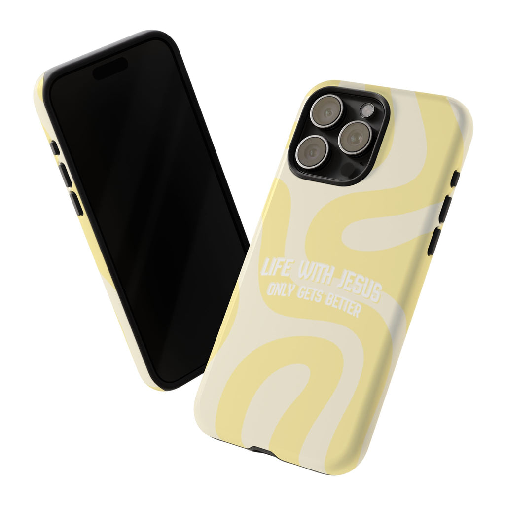 Yellow Swirl Phone Case - "Life With Jesus Only Gets Better" Christian iPhone Cover Tough Case