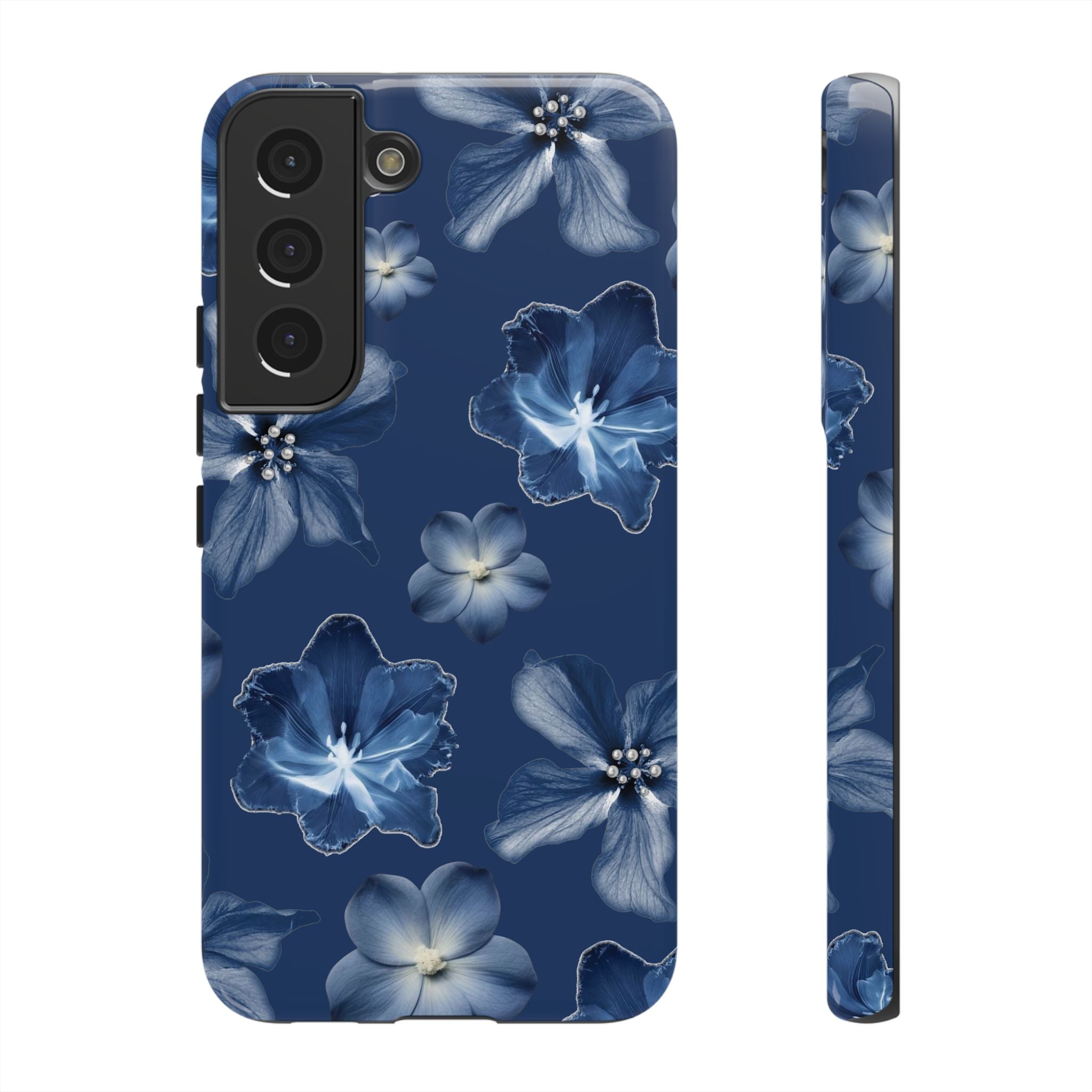 Navy Floral Tough Phone Case — Blue Bloom Protective Cover