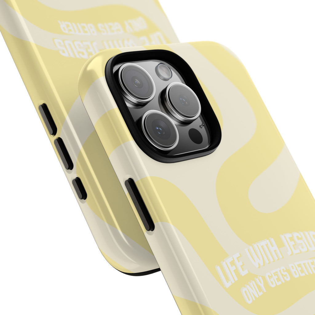 Yellow Swirl Phone Case - "Life With Jesus Only Gets Better" Christian iPhone Cover Tough Case