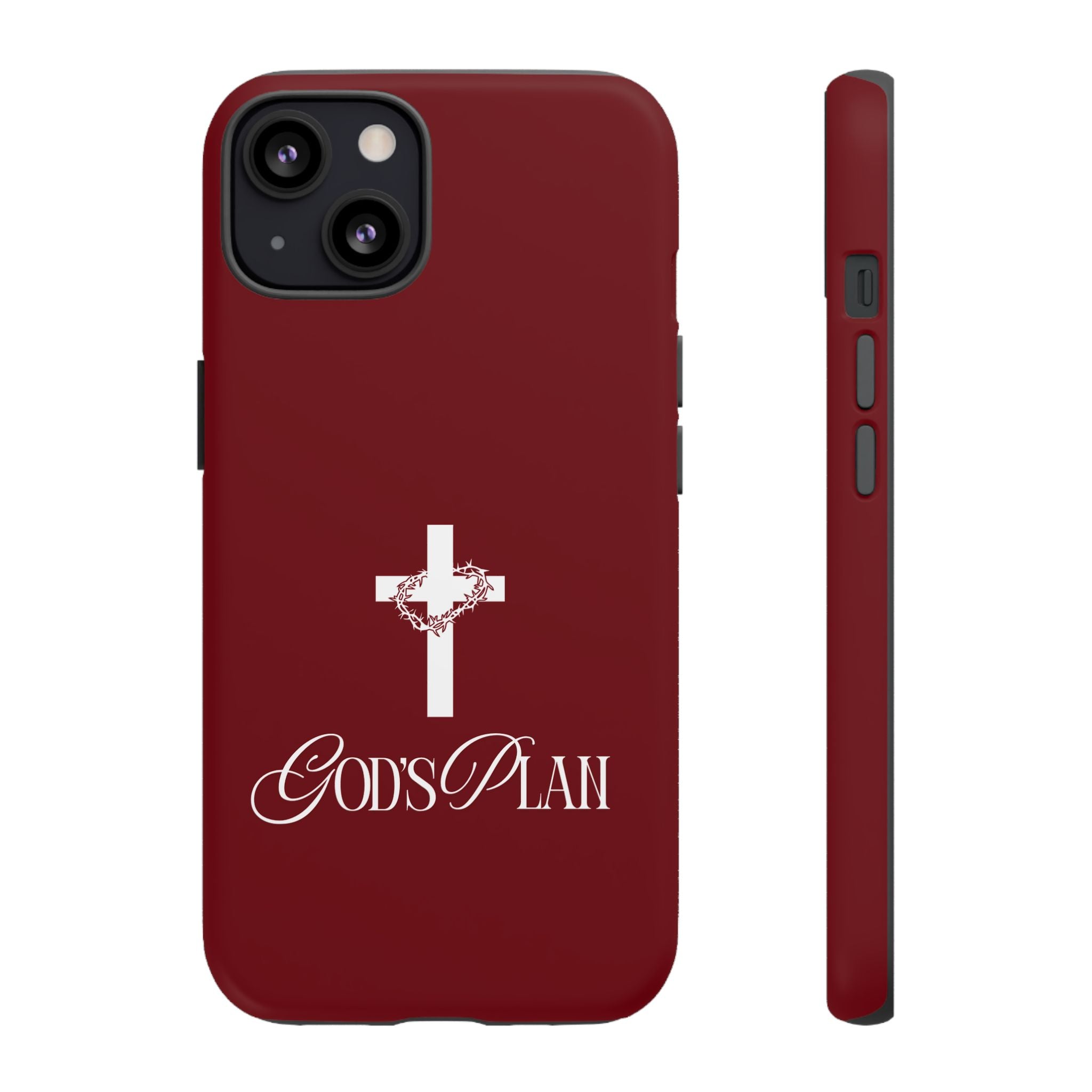 God's Plan — Christian Tough Phone Case | Cross Faith Burgundy Cover