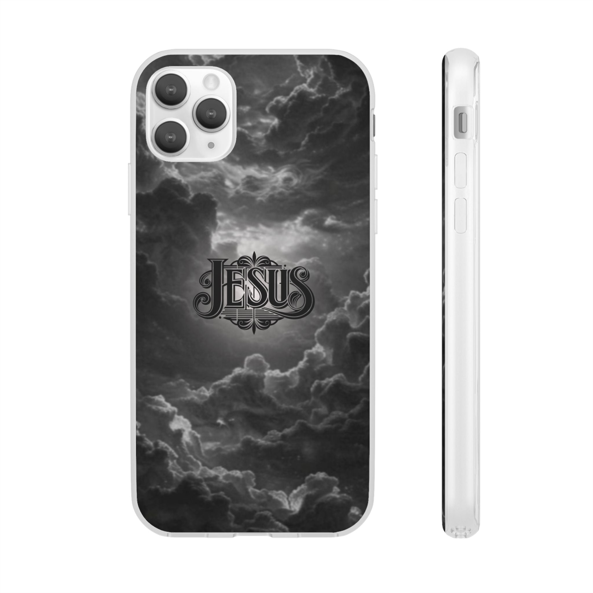 Jesus Cloud Phone Case — Faith-Inspired Flexi Case with 'Jesus' Script