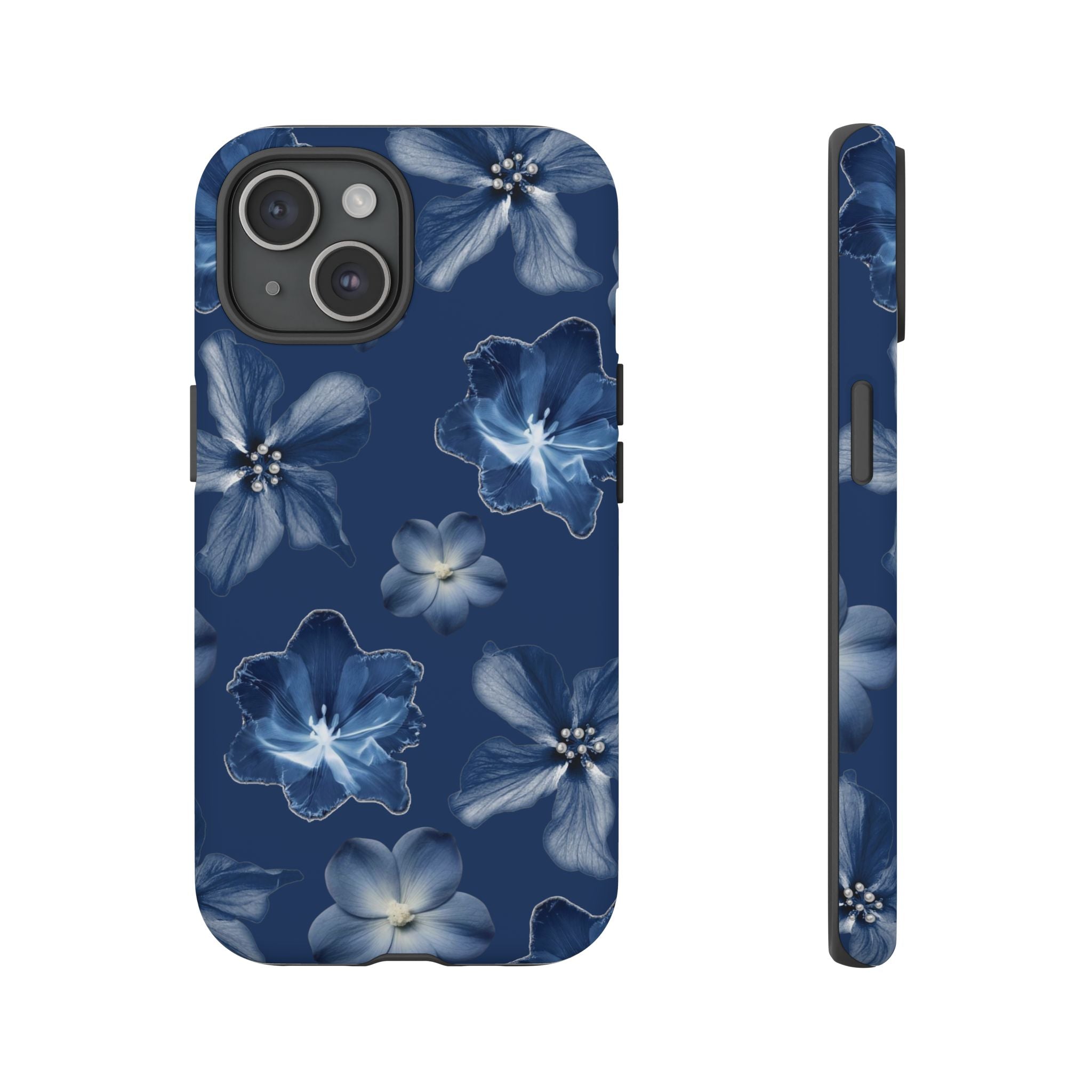 Navy Floral Tough Phone Case — Blue Bloom Protective Cover