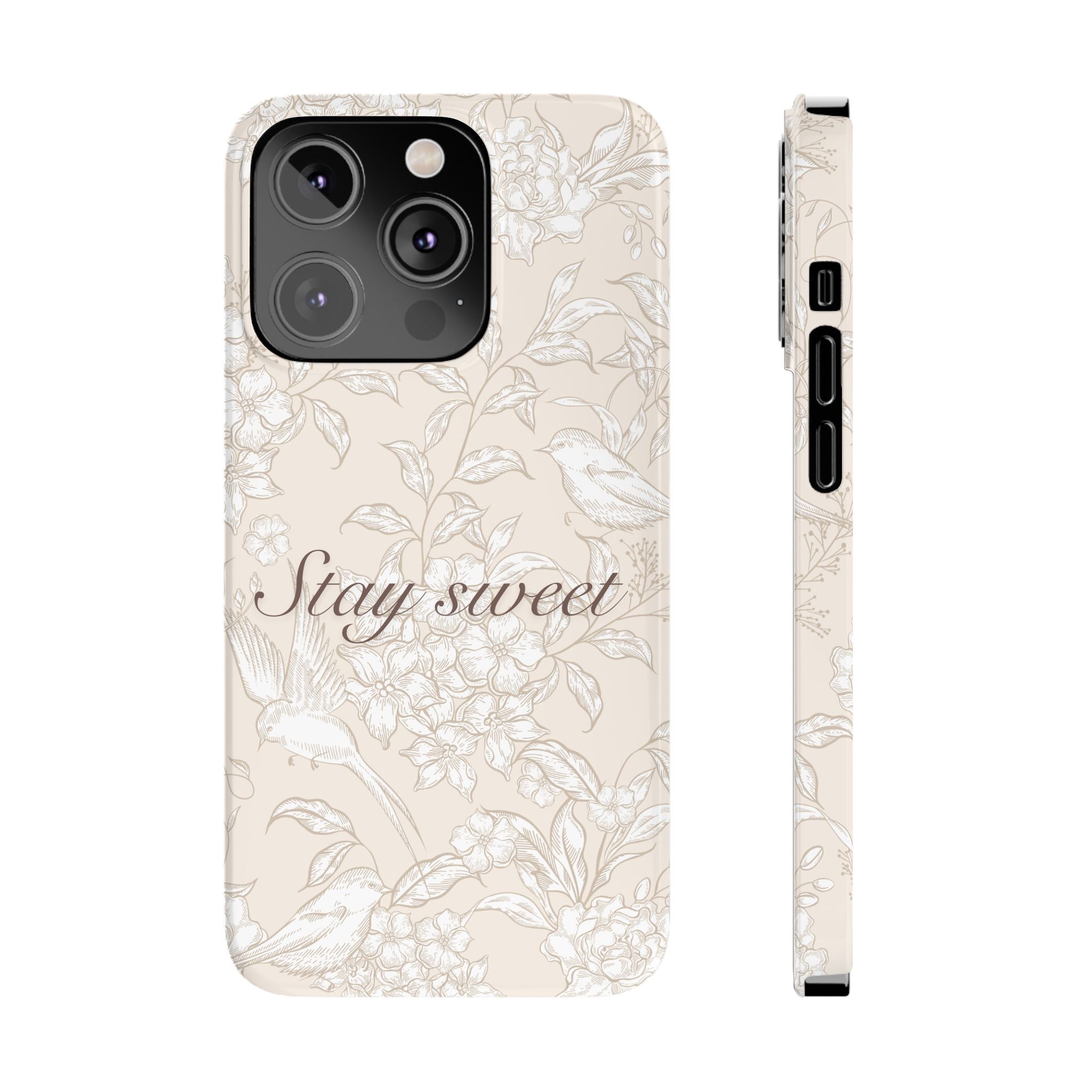 Stay Sweet Floral Slim Phone Case — Beige Bird & Blossom Protective Cover