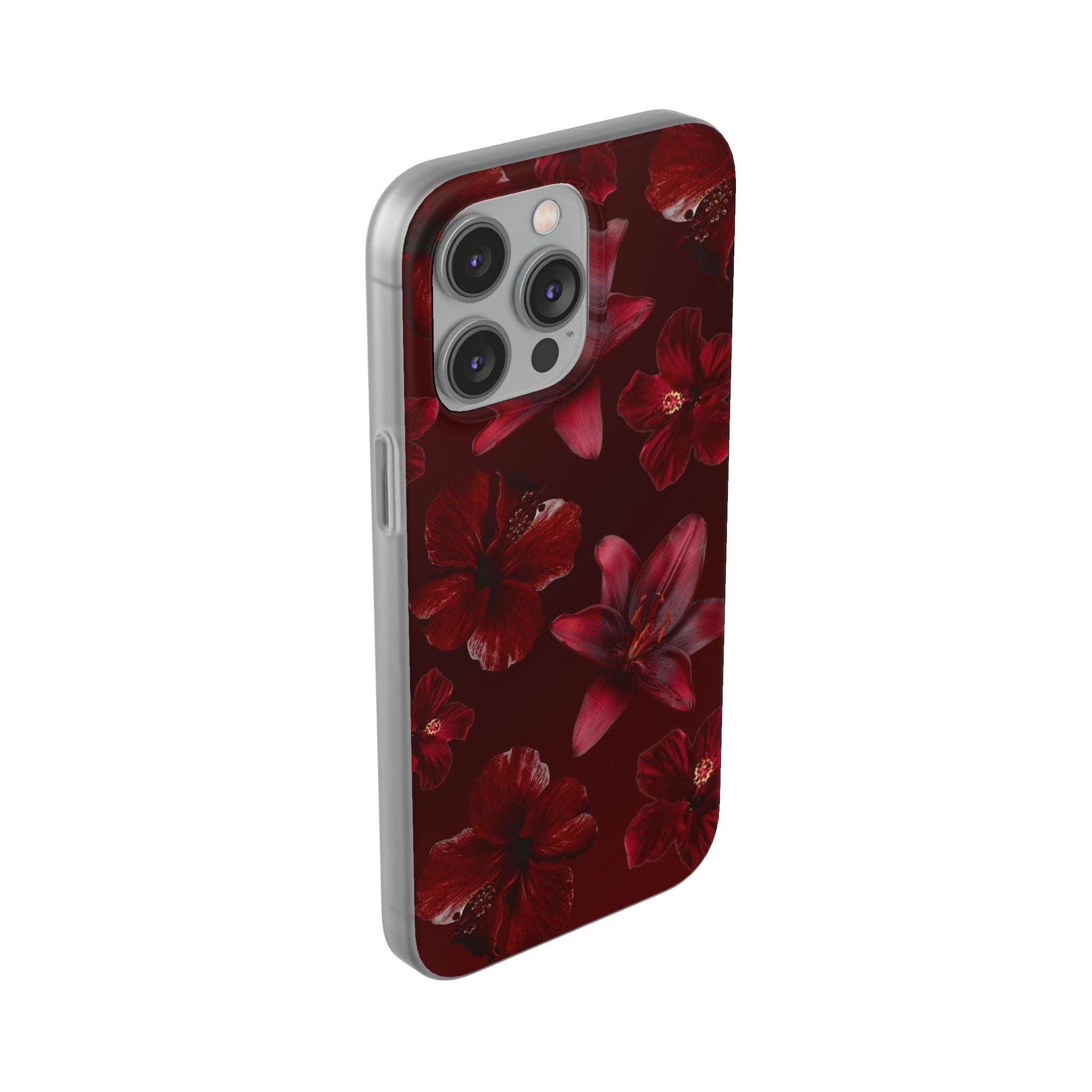 Red Floral Flexi Phone Case – Dark Burgundy Lily Pattern