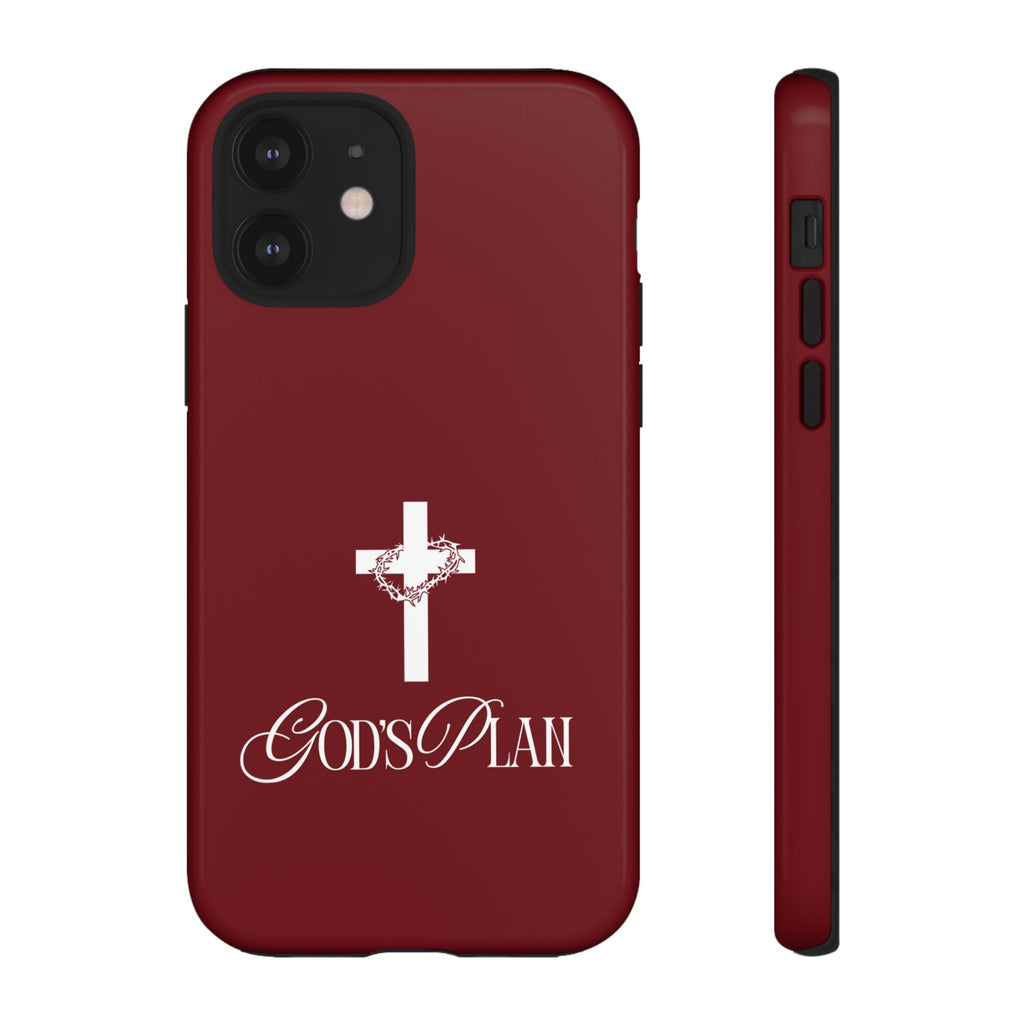 God's Plan — Christian Tough Phone Case | Cross Faith Burgundy Cover
