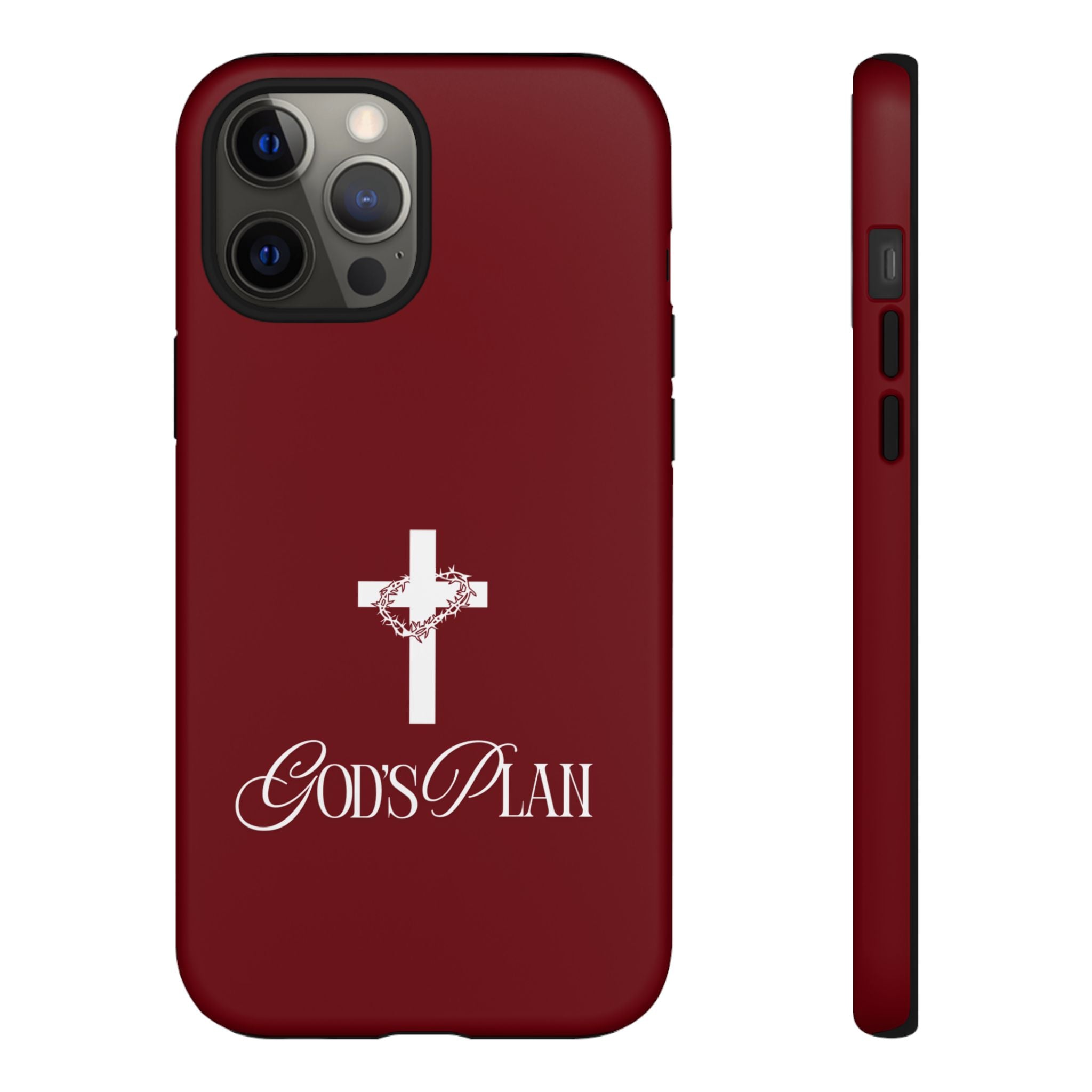 God's Plan — Christian Tough Phone Case | Cross Faith Burgundy Cover