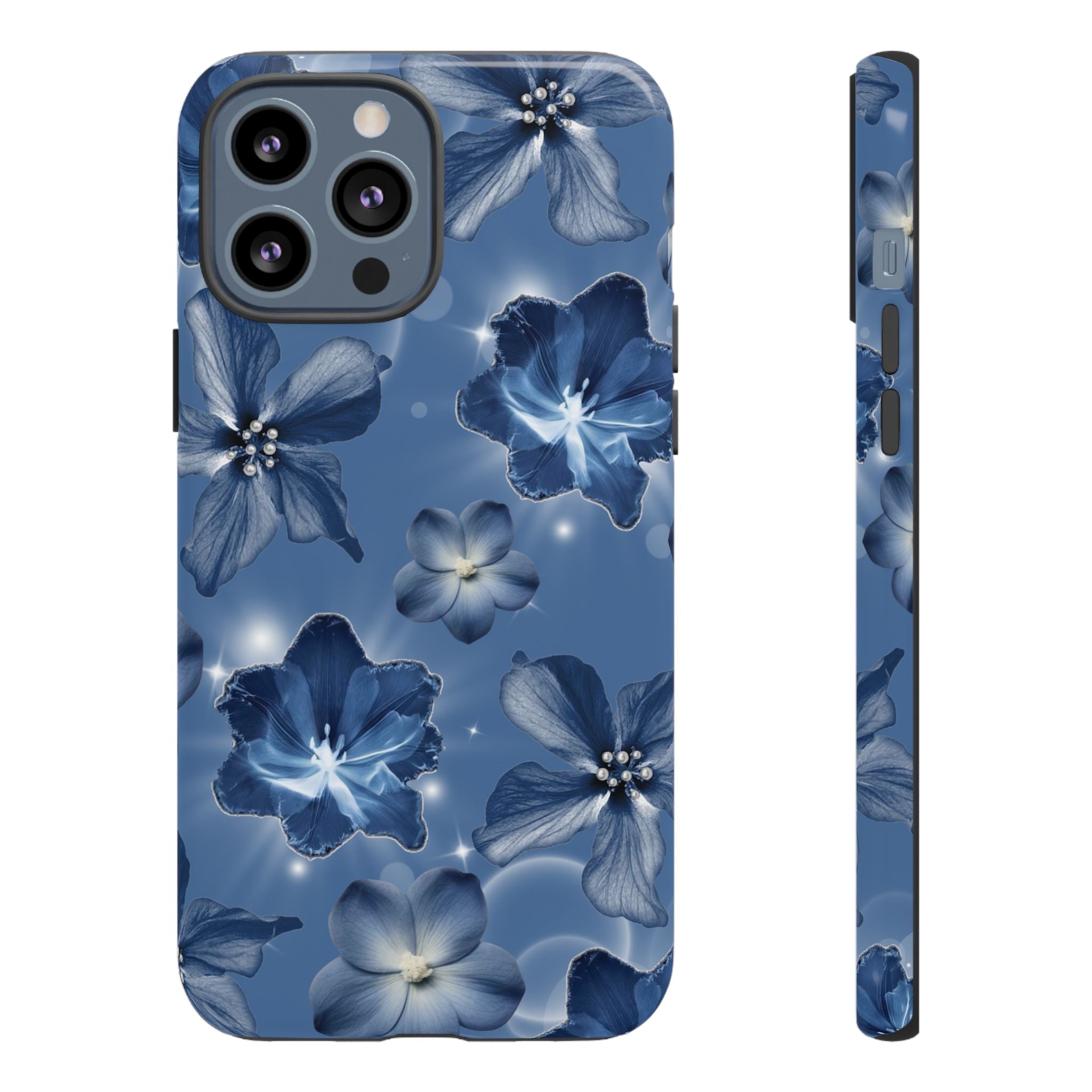 Blue Floral Tough Phone Case — Protective Blossom Design