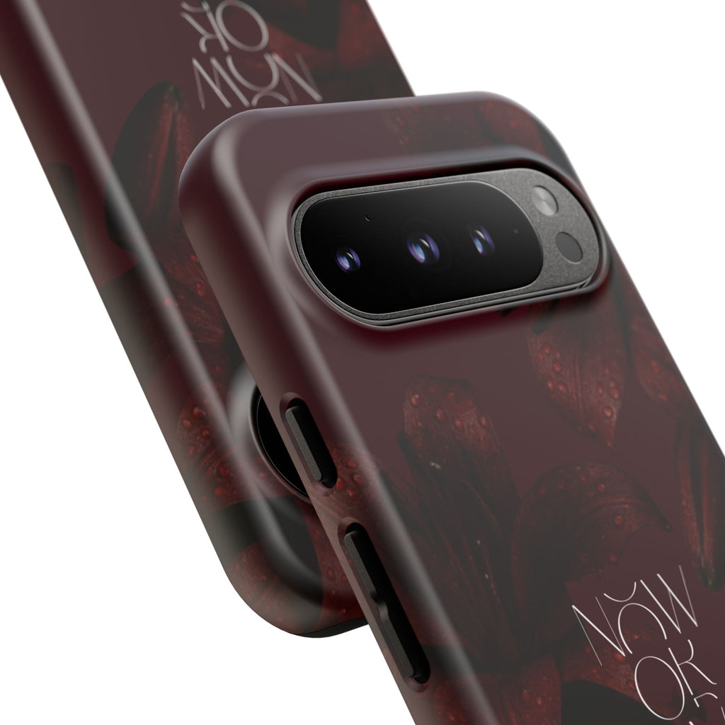 Tough Cases – Burgundy Floral “Now or Never” Protective Phone Case