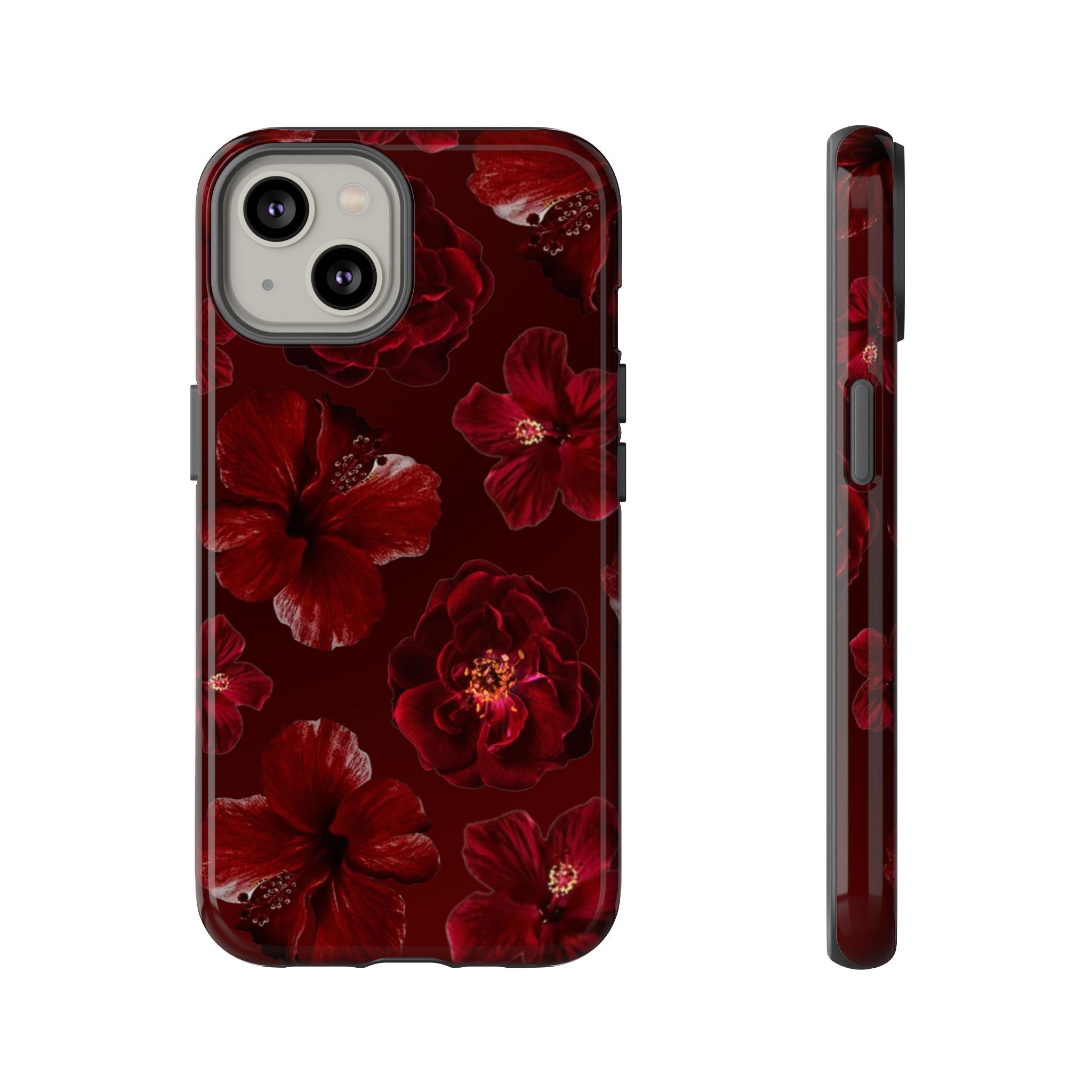 Dark Red Floral Phone Case – Protective Tough Case with Burgundy Roses