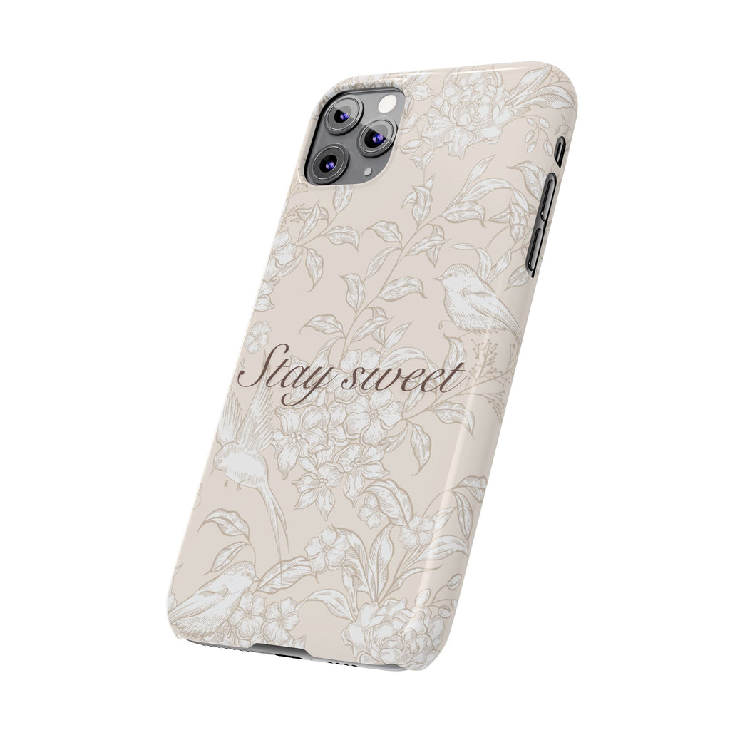 Stay Sweet Floral Slim Phone Case — Beige Bird & Blossom Protective Cover