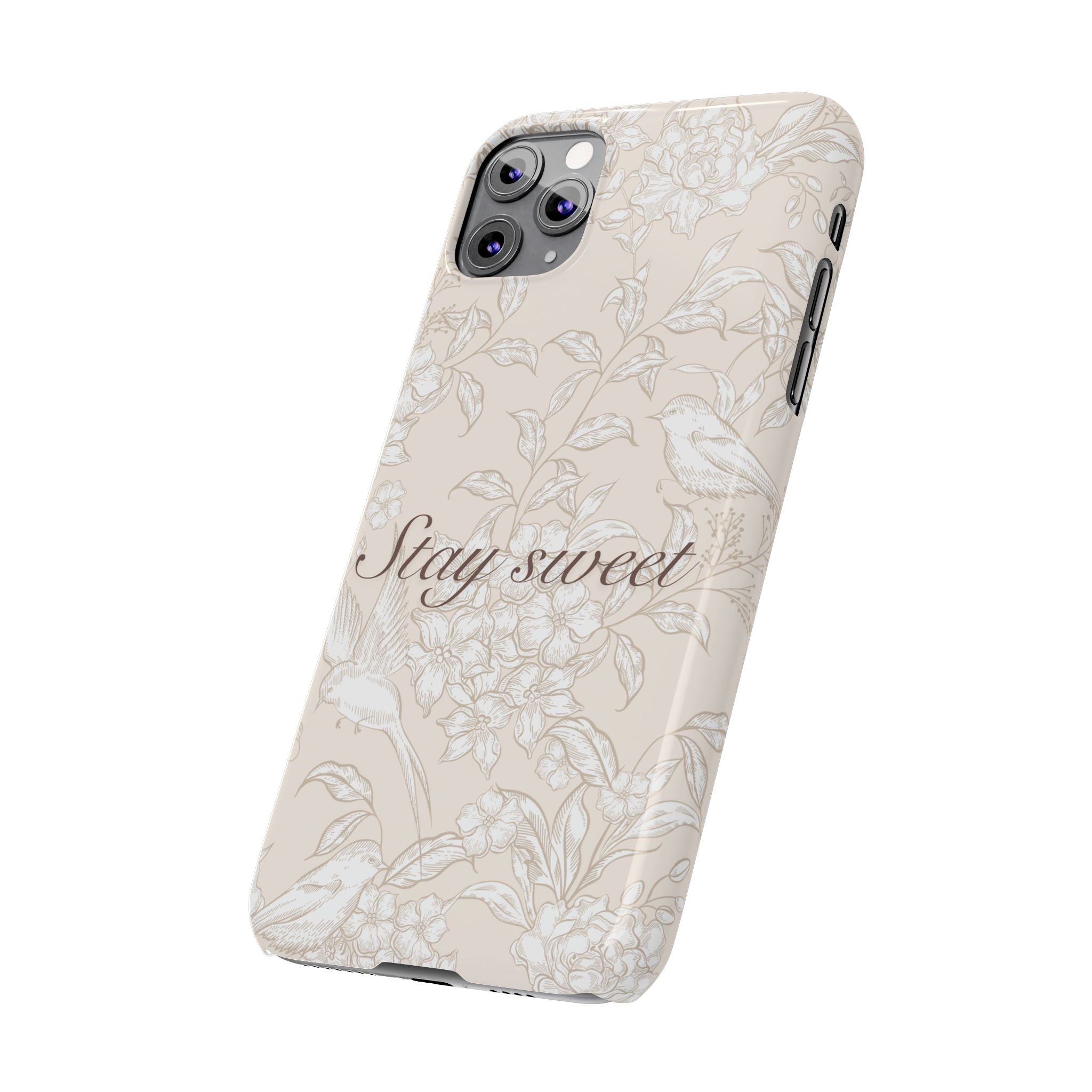 Stay Sweet Floral Slim Phone Case — Beige Bird & Blossom Protective Cover