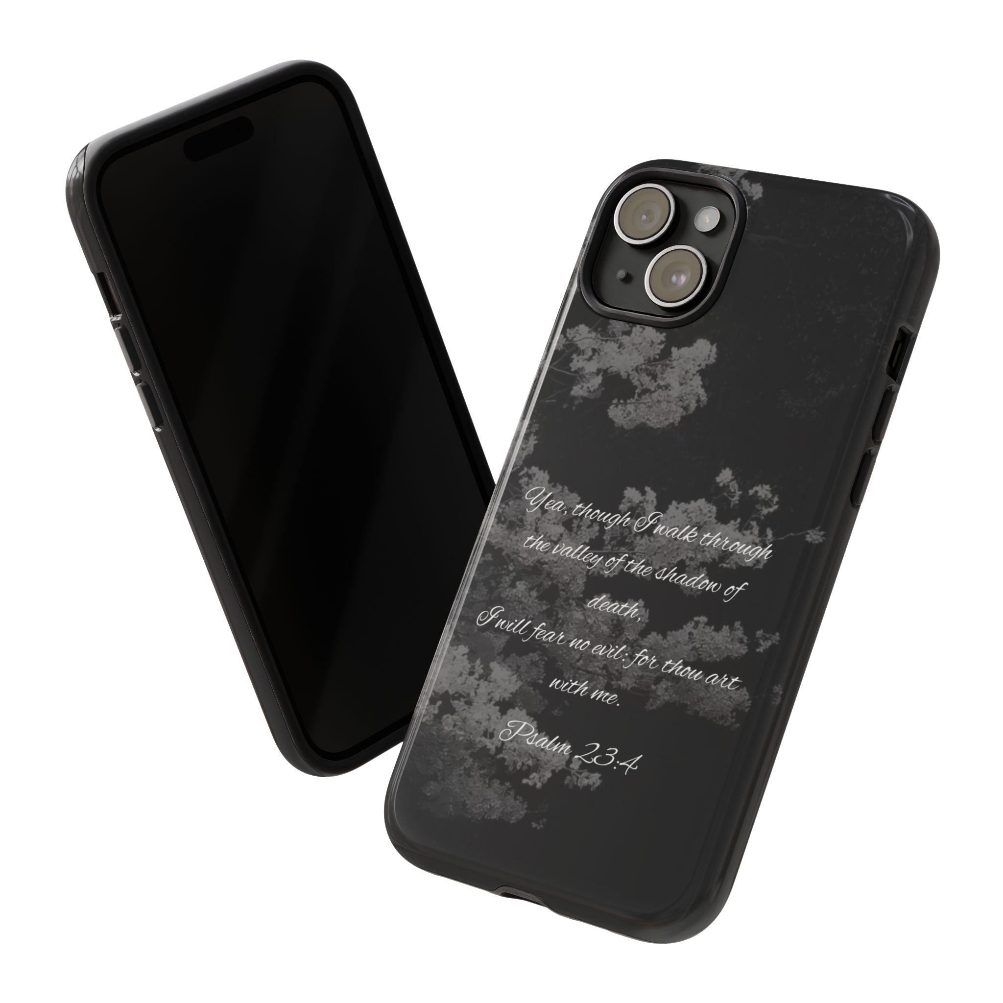 Bible Verse Phone Case — Psalm 23:4 Comfort Black Protective Cover