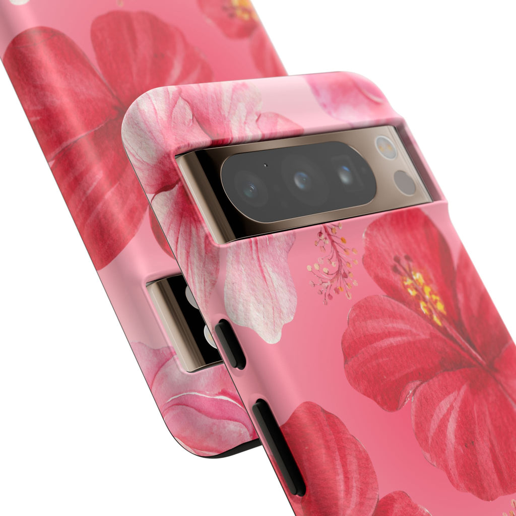 Hibiscus Pink Tough Phone Case — Floral Tropical Protective Cover