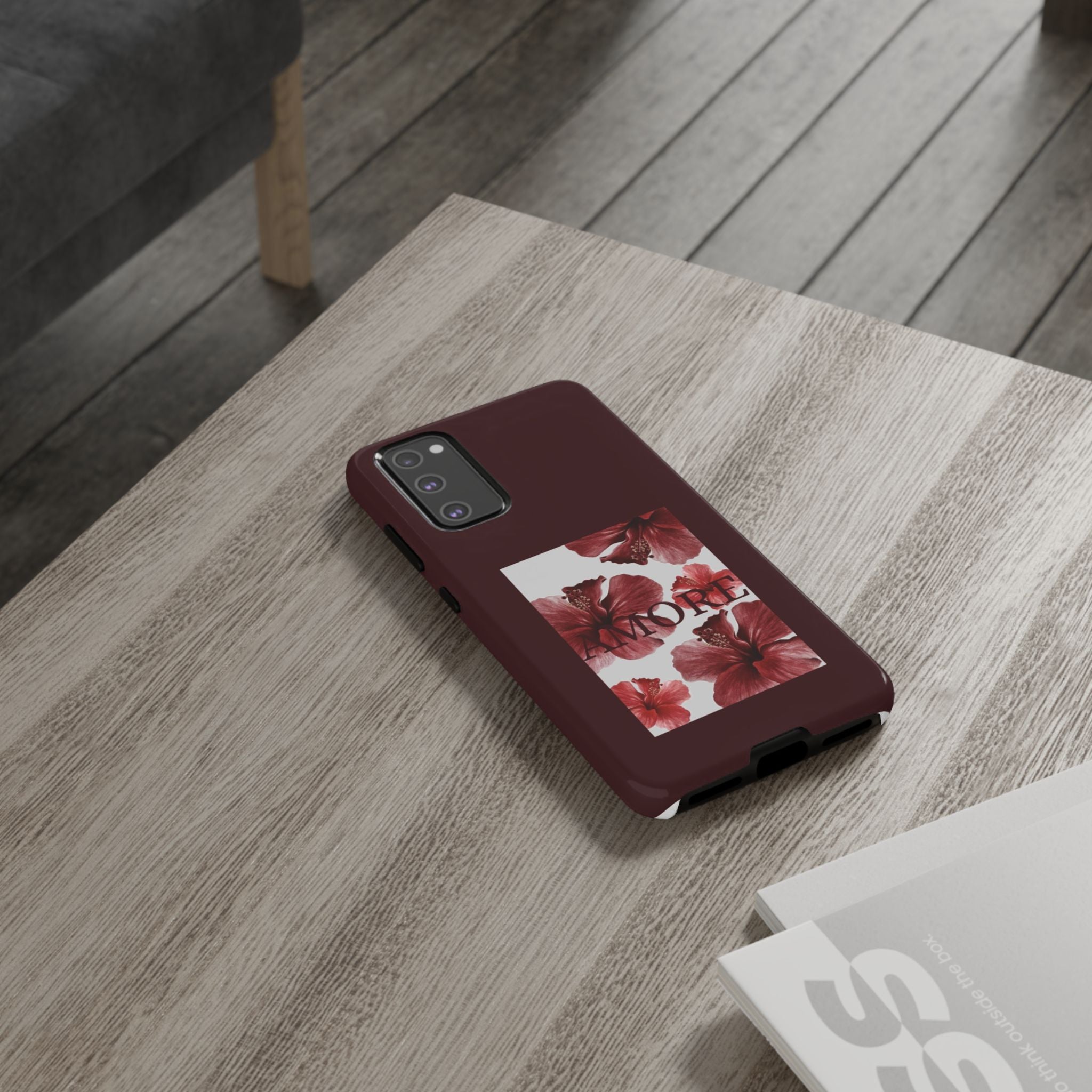 Amore Floral Phone Case — Burgundy Tough Protective Cover
