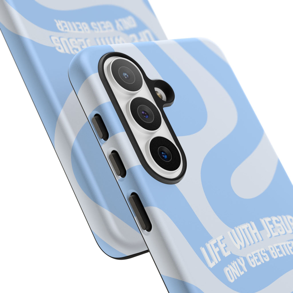 Blue Swirl Phone Case - "Life With Jesus Only Gets Better" Christian iPhone Cover