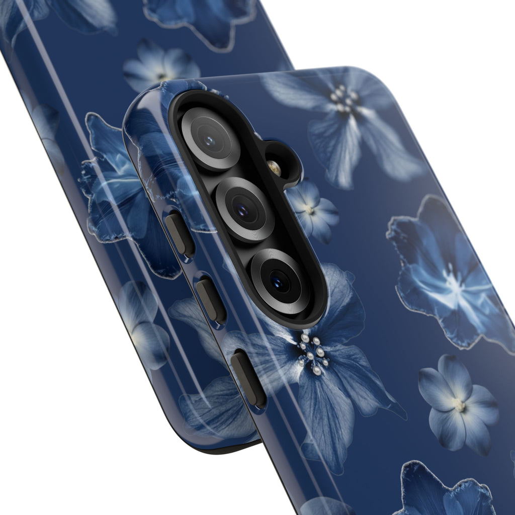 Navy Floral Tough Phone Case — Blue Bloom Protective Cover