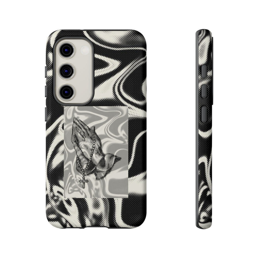 Praying Hands Phone Case – Black White Marble Spiritual Design