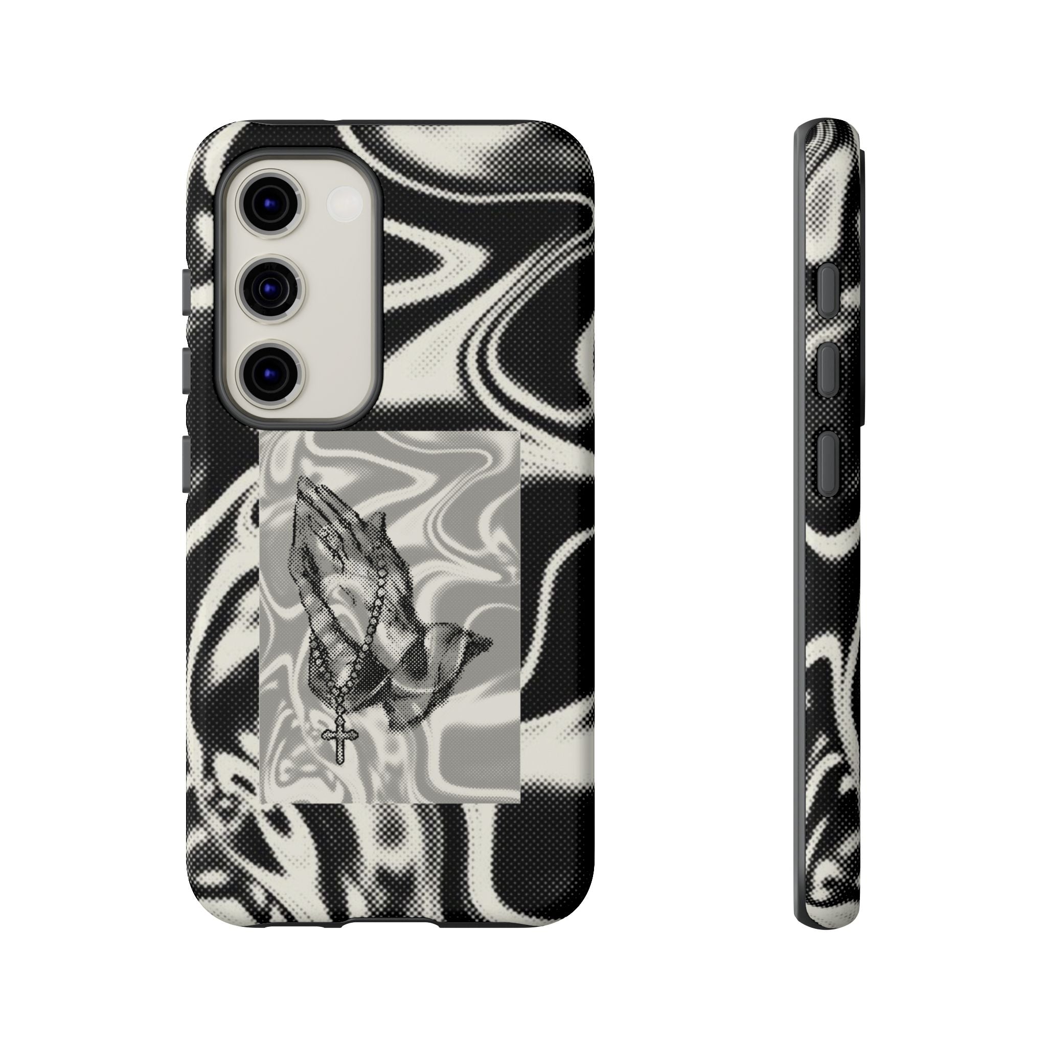 Praying Hands Phone Case – Black White Marble Spiritual Design