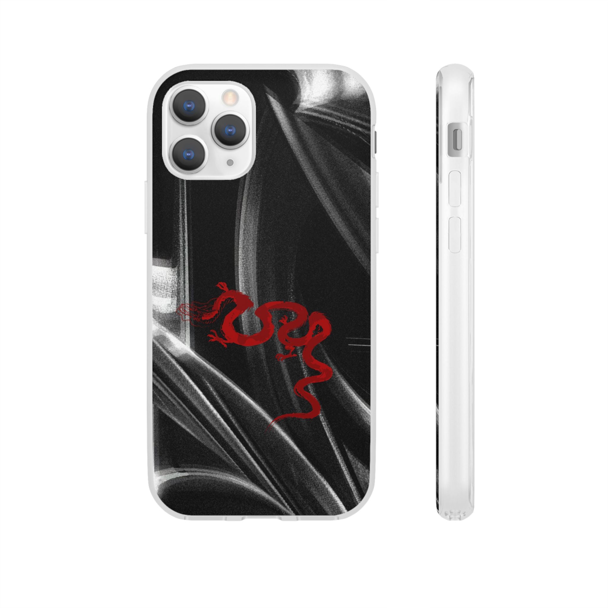 Flexi Phone Case — Black Smoke Background with Red Dragon