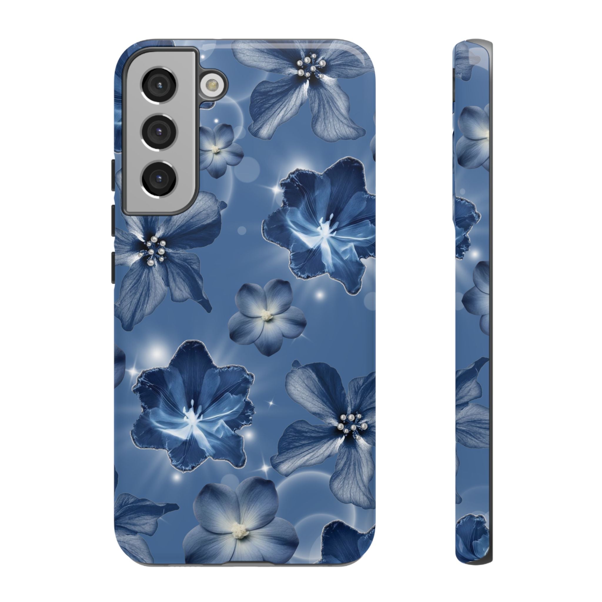 Blue Floral Tough Phone Case — Protective Blossom Design