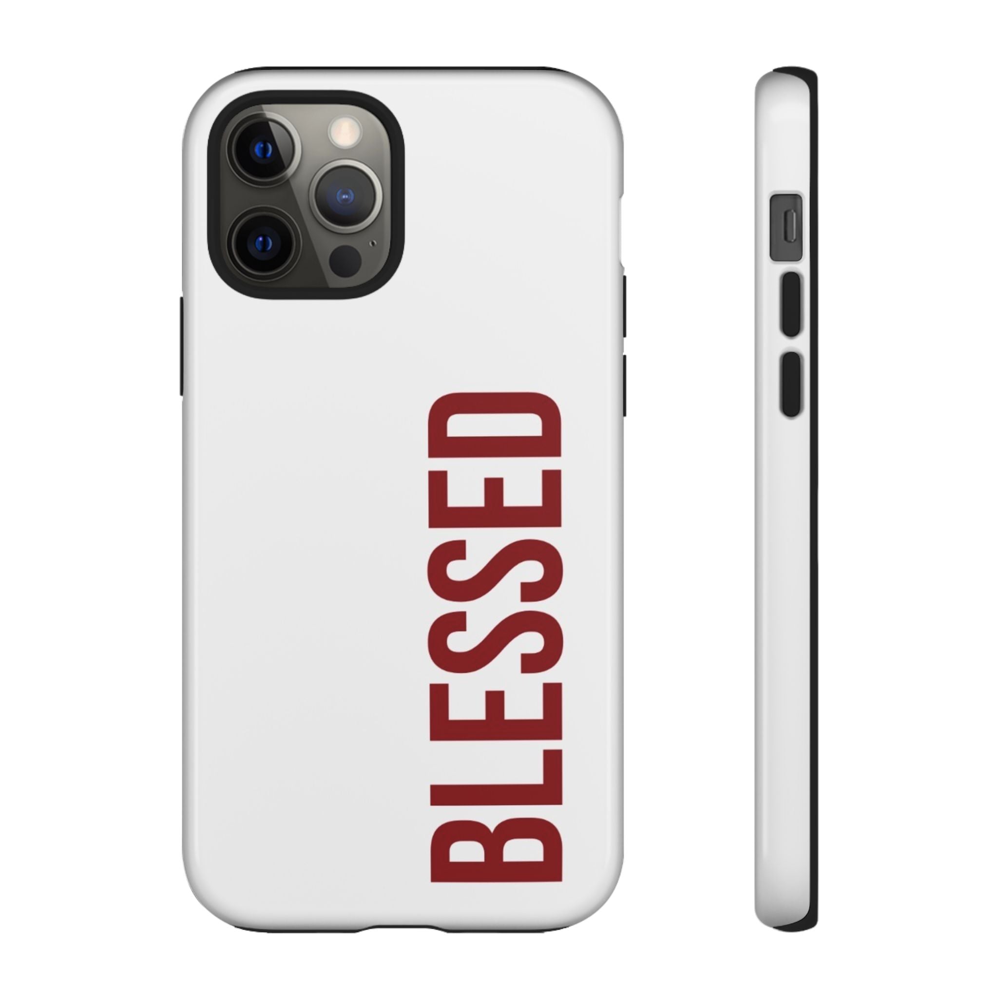 Blessed Vertical Phone Case — Protective Slim iPhone Cover with Red 'BLESSED' Text