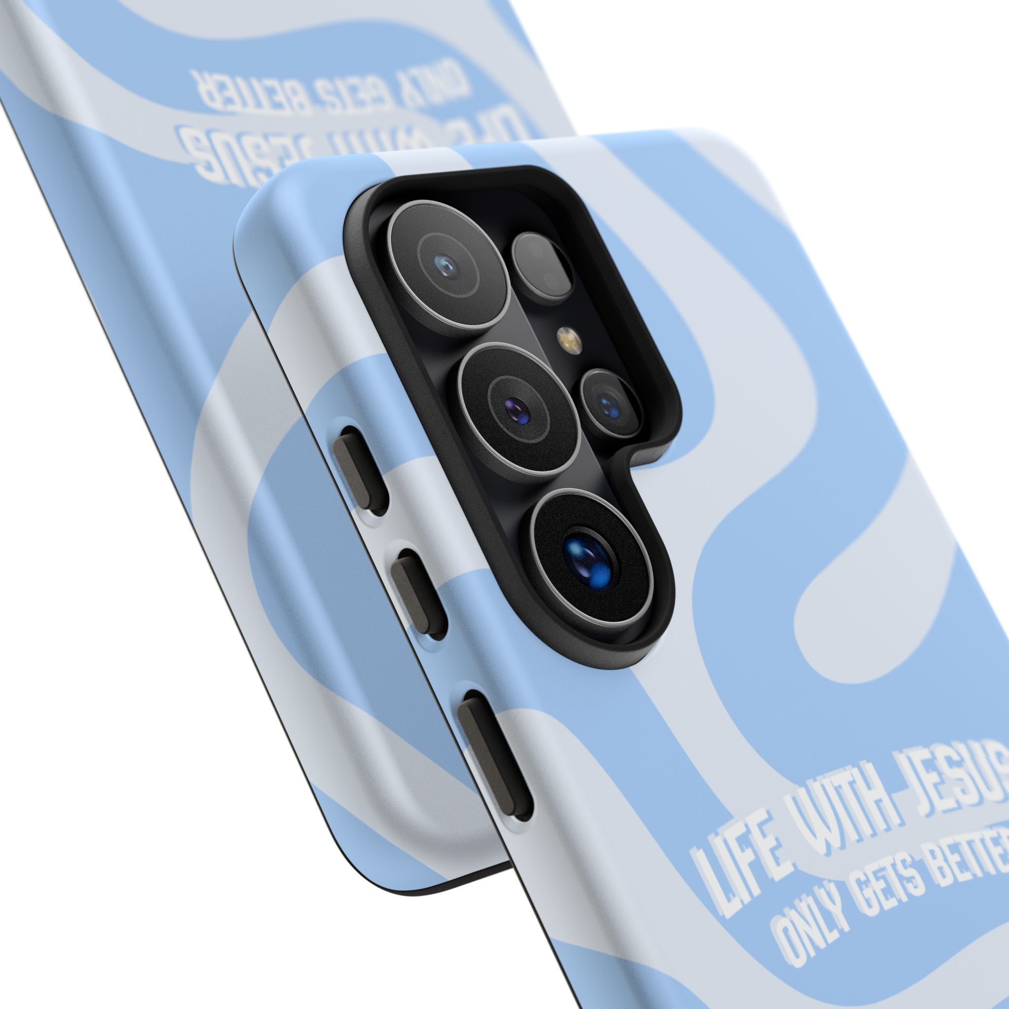 Blue Swirl Phone Case - "Life With Jesus Only Gets Better" Christian iPhone Cover
