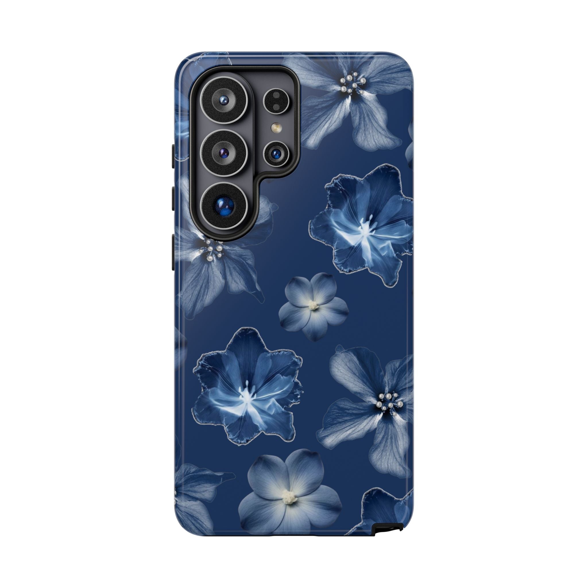 Navy Floral Tough Phone Case — Blue Bloom Protective Cover