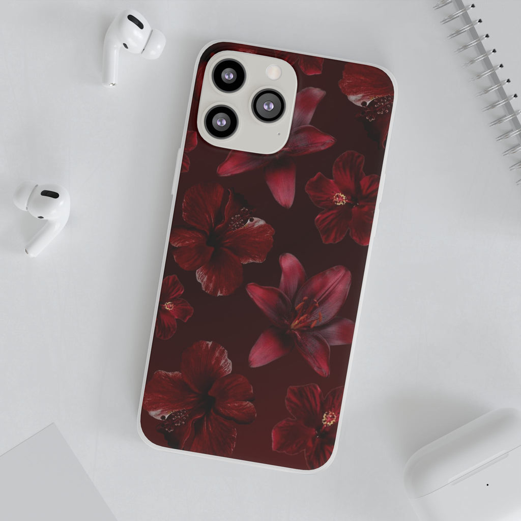 Red Floral Flexi Phone Case – Dark Burgundy Lily Pattern