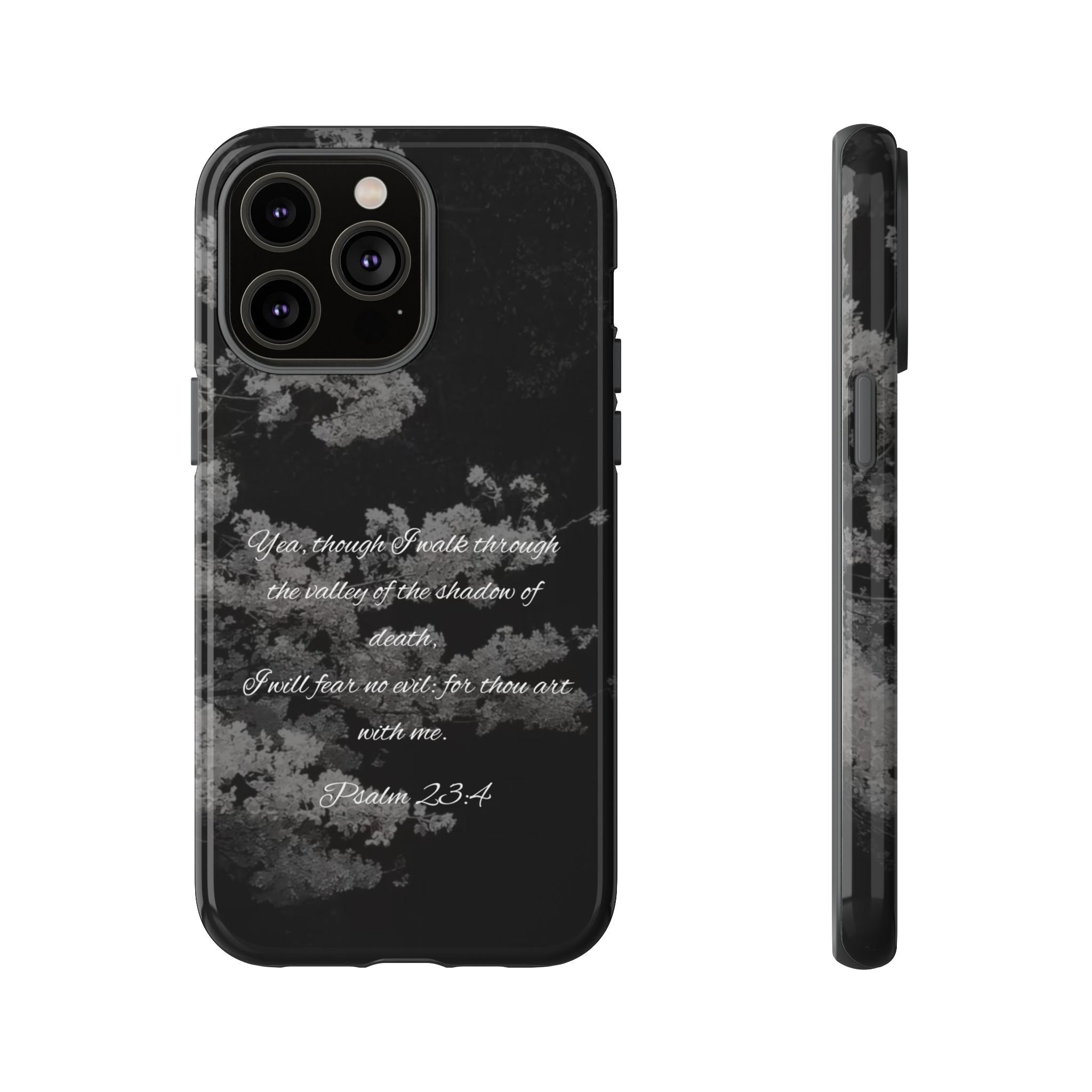 Bible Verse Phone Case — Psalm 23:4 Comfort Black Protective Cover