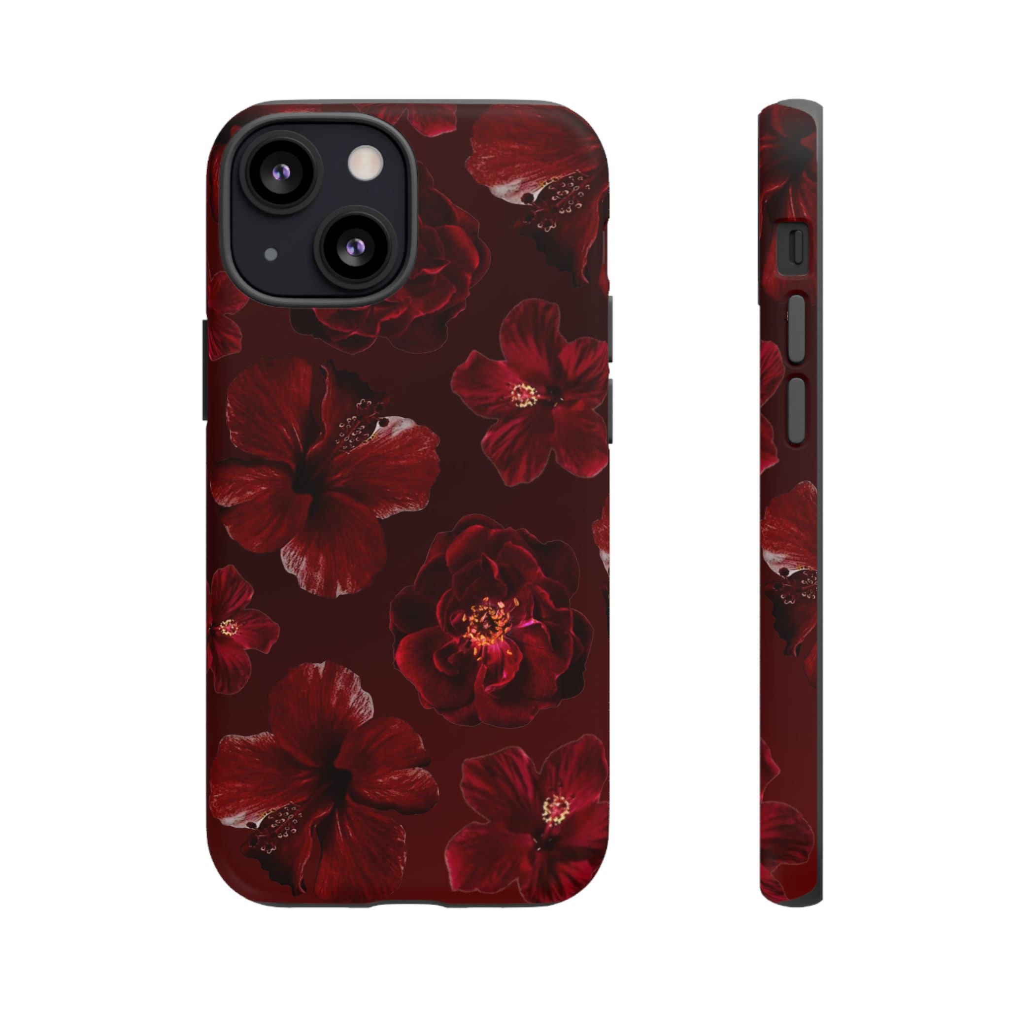 Dark Red Floral Phone Case – Protective Tough Case with Burgundy Roses